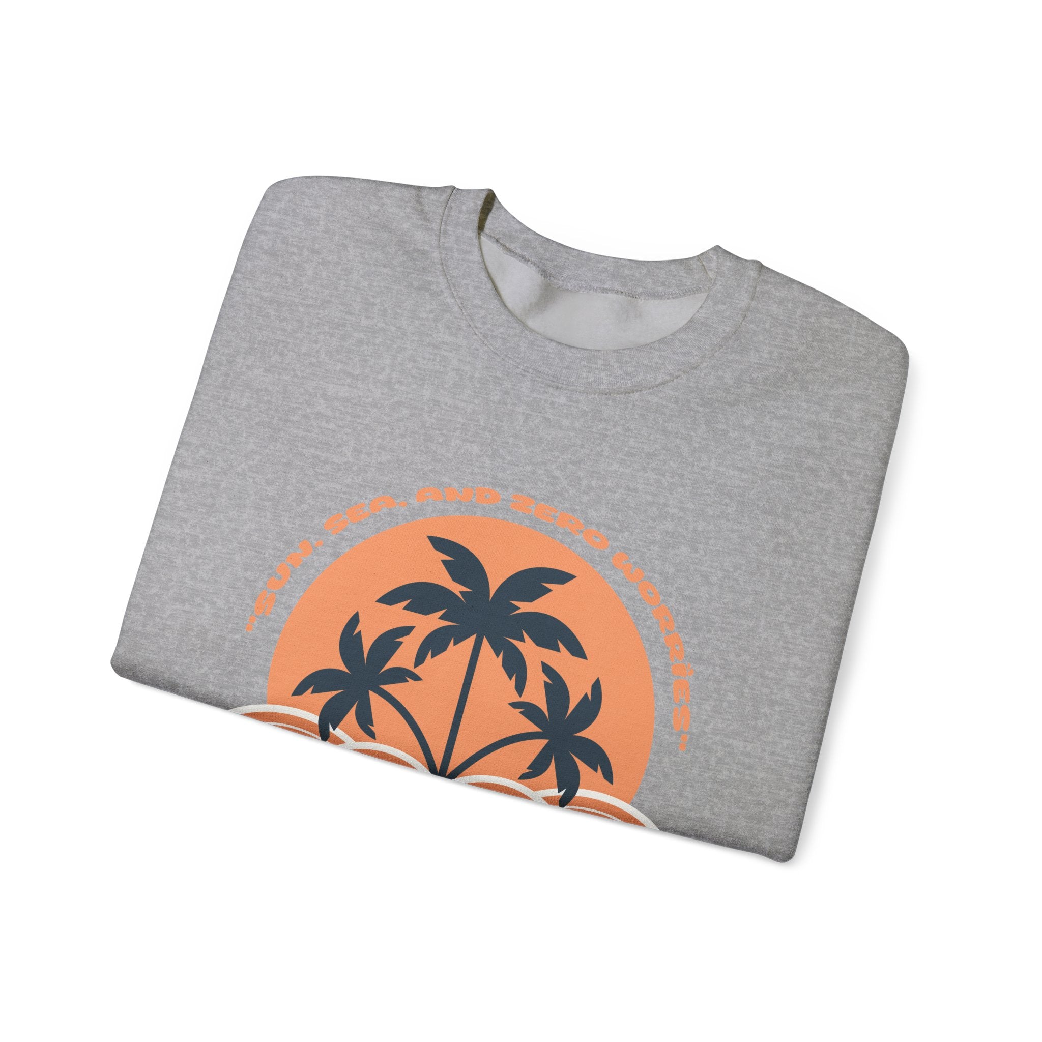 Beach Palm Sunset Crewneck Sweatshirt  'Sun, Sea, and Zero Worries' Vintage Graphic – Bamerix