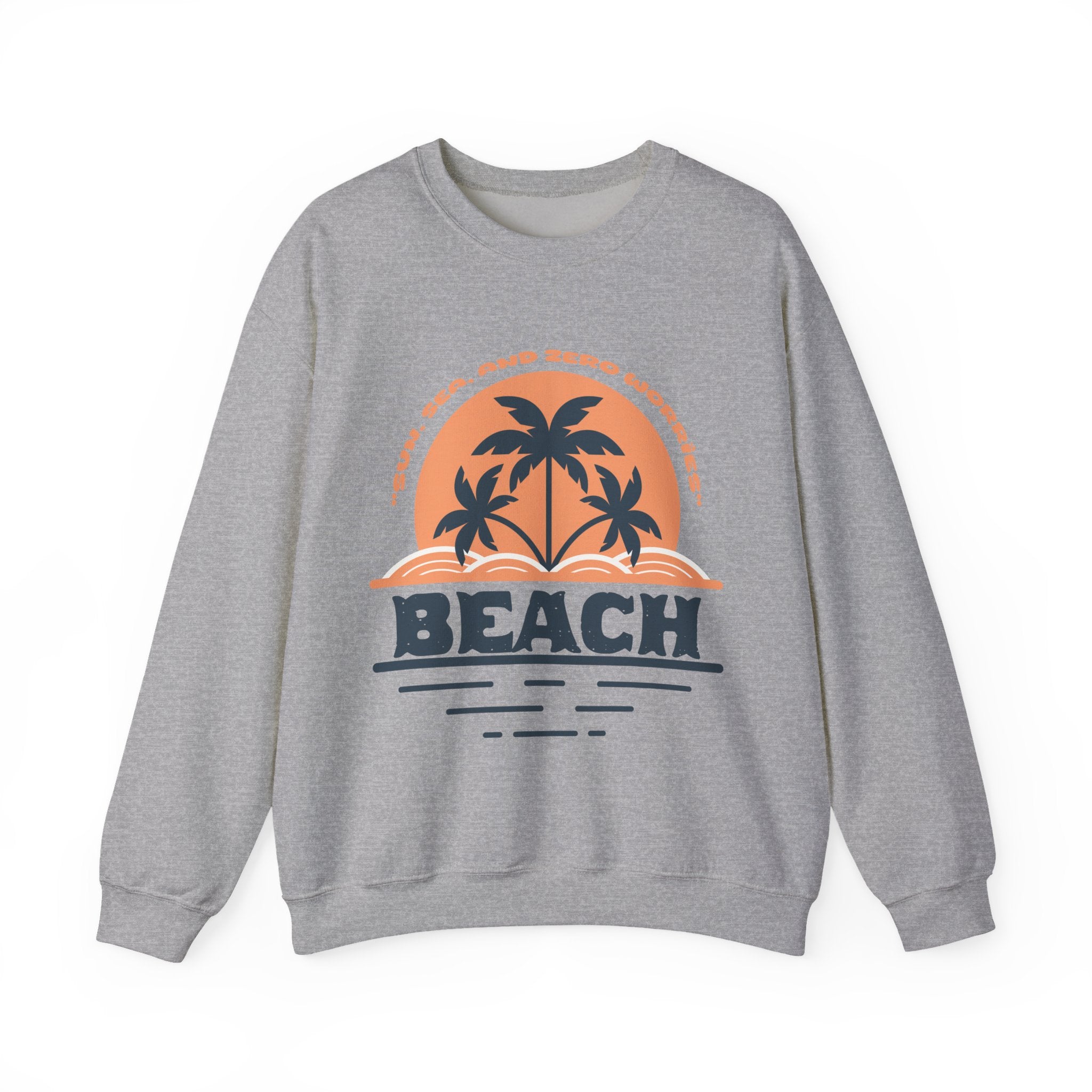Beach Palm Sunset Crewneck Sweatshirt  'Sun, Sea, and Zero Worries' Vintage Graphic – Bamerix