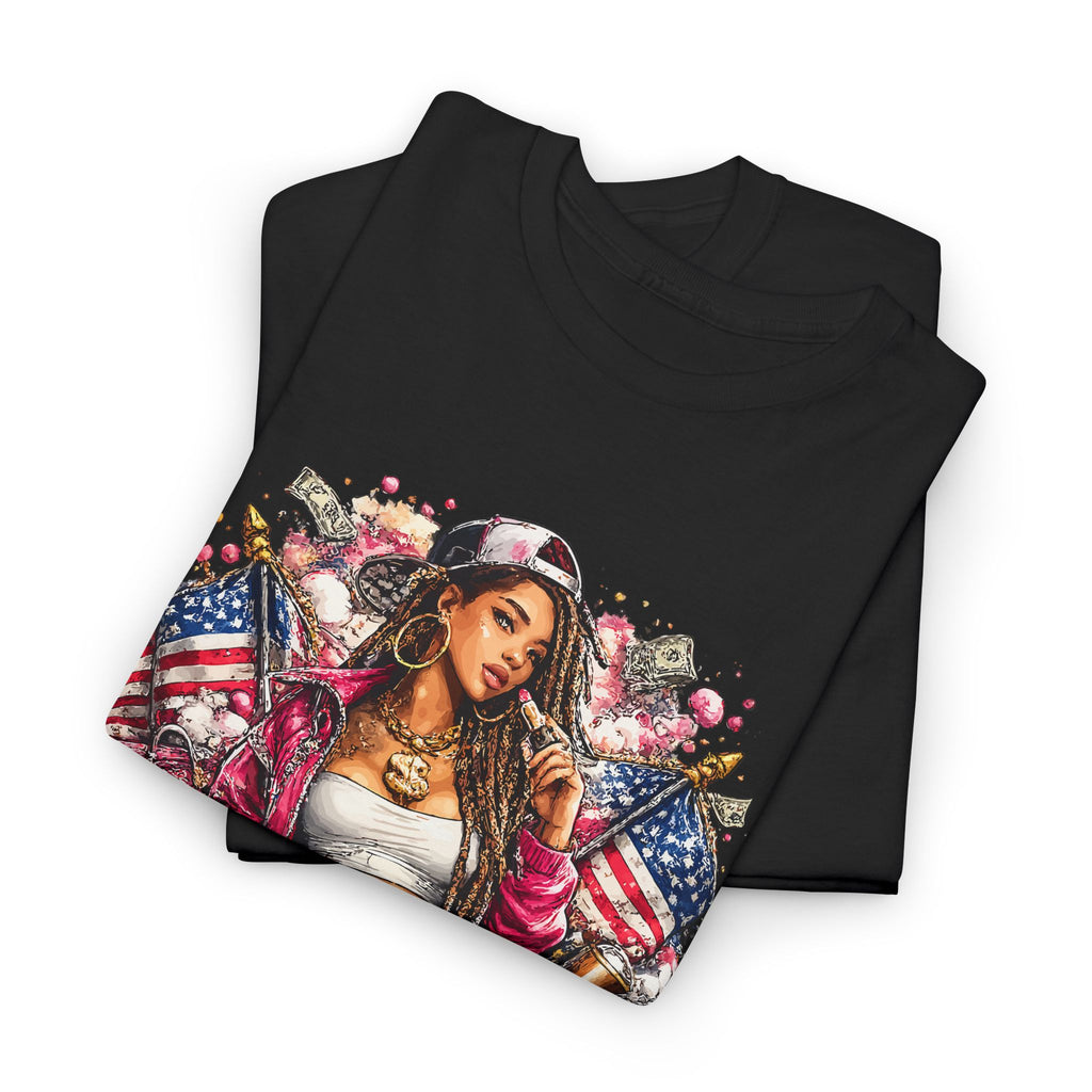 Streetwear Queen Tee — Retro Chicana Art American Flag Graphic T-Shirt – Bamerix