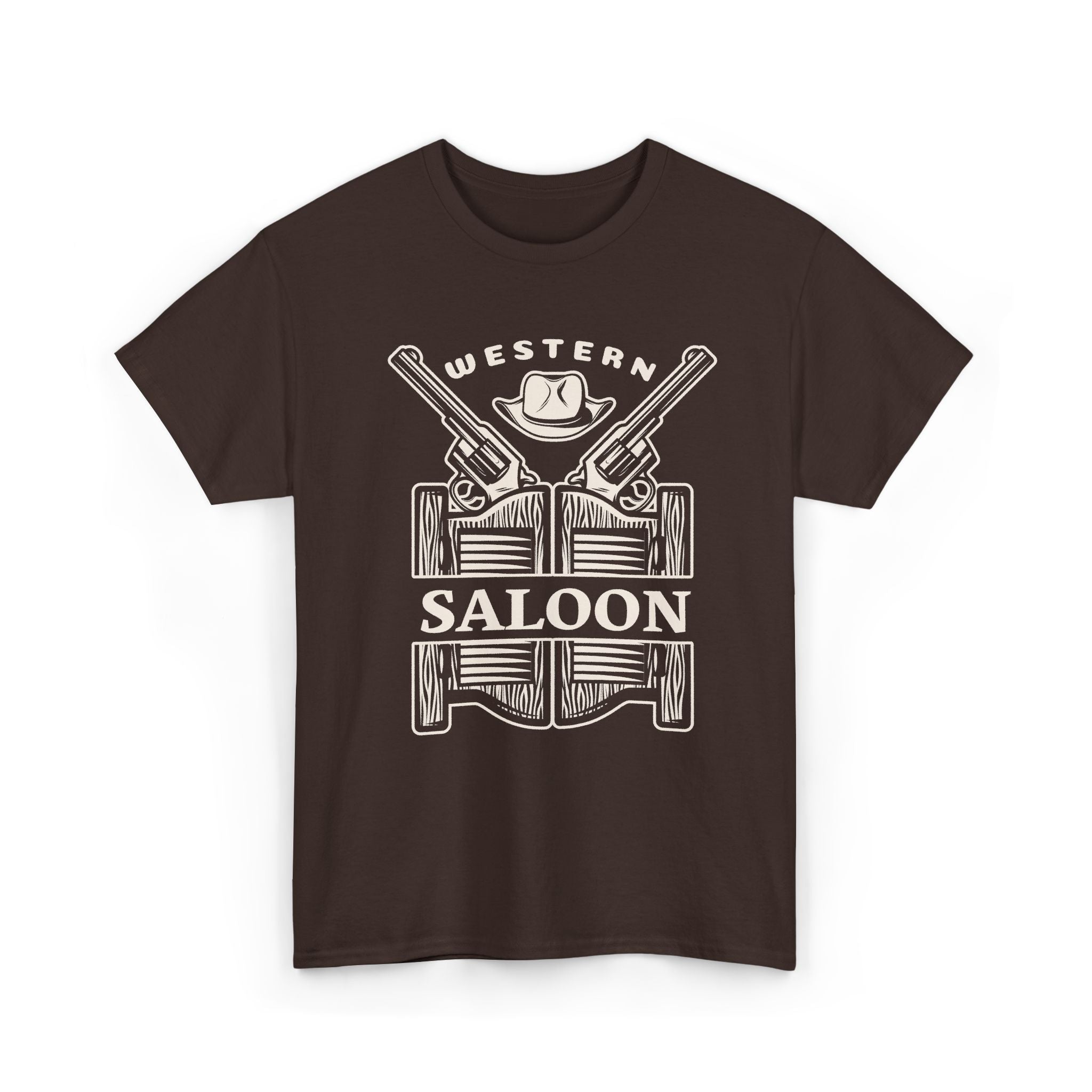 Western Saloon T-Shirt — Vintage Cowboy Guns & Hat Graphic Tee – Bamerix