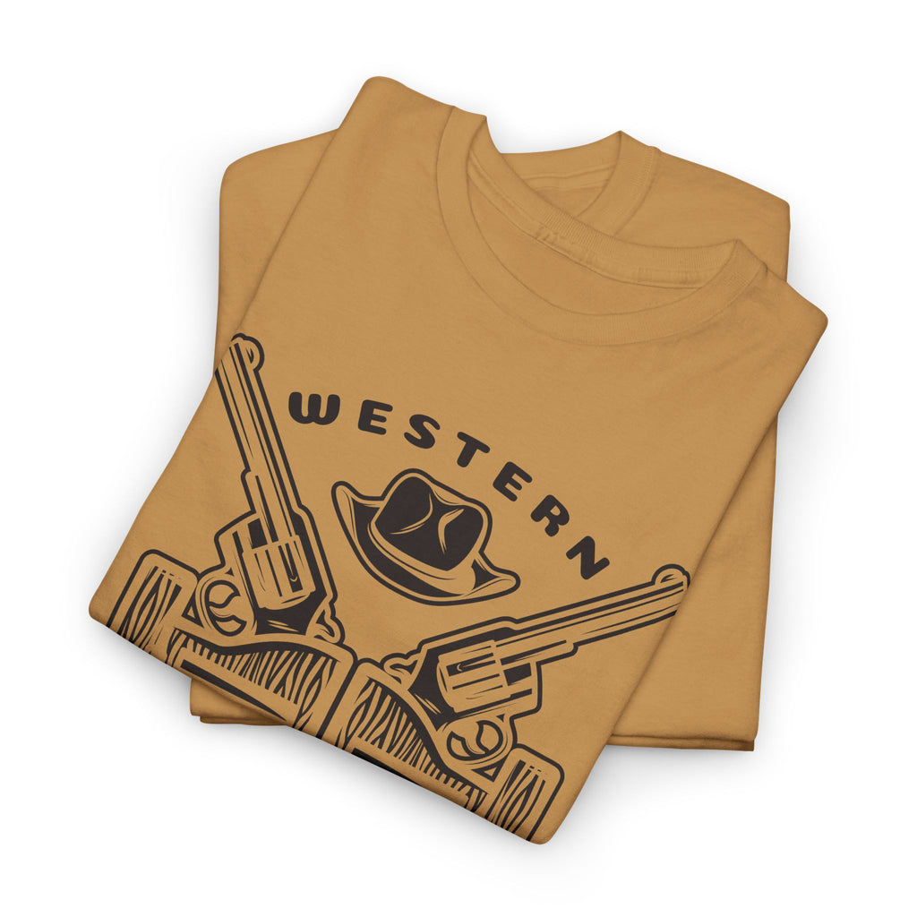 Western Saloon T-Shirt — Vintage Cowboy Guns & Hat Graphic Tee – Bamerix