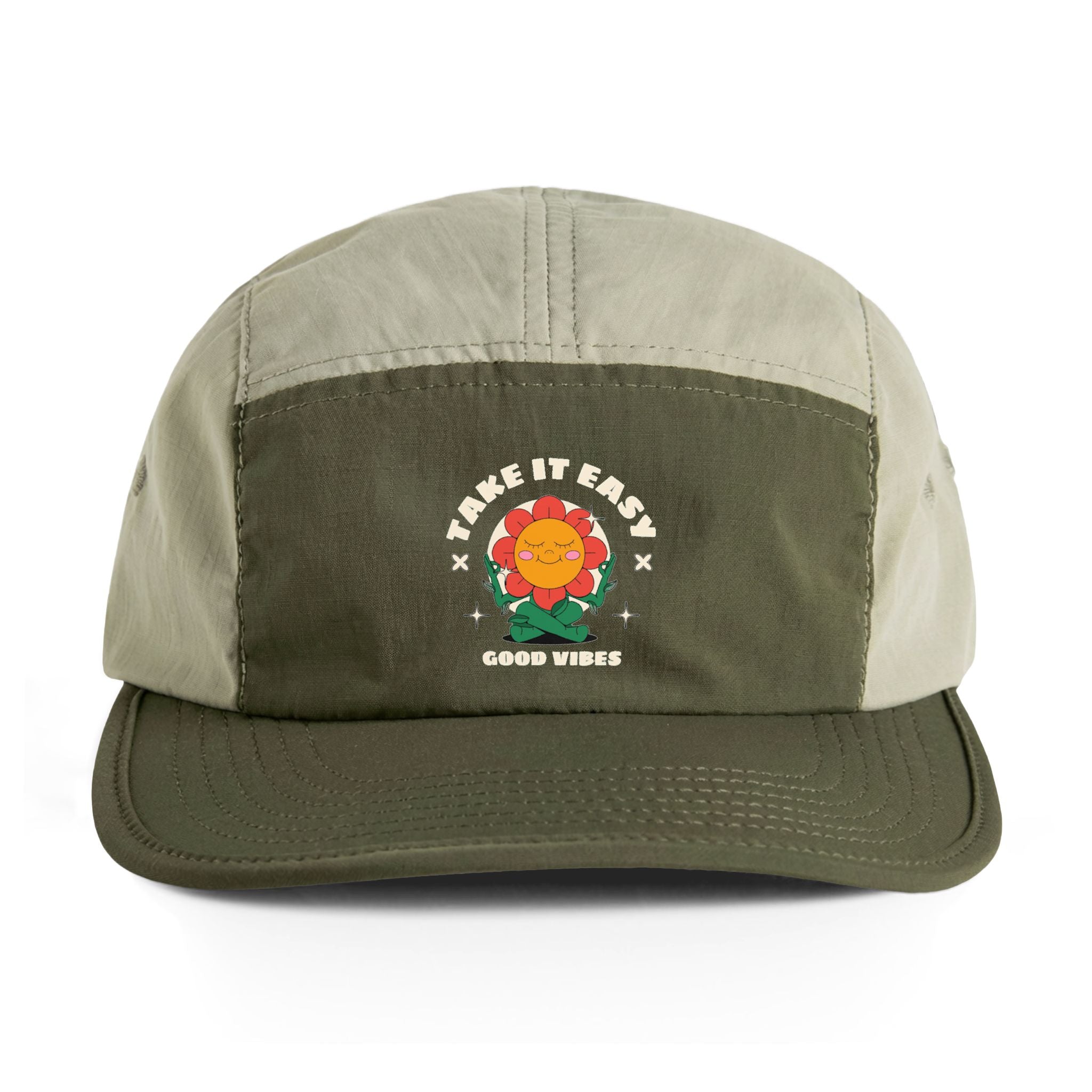 Two-tone cap with a floral design and text on a white background – Bamerix