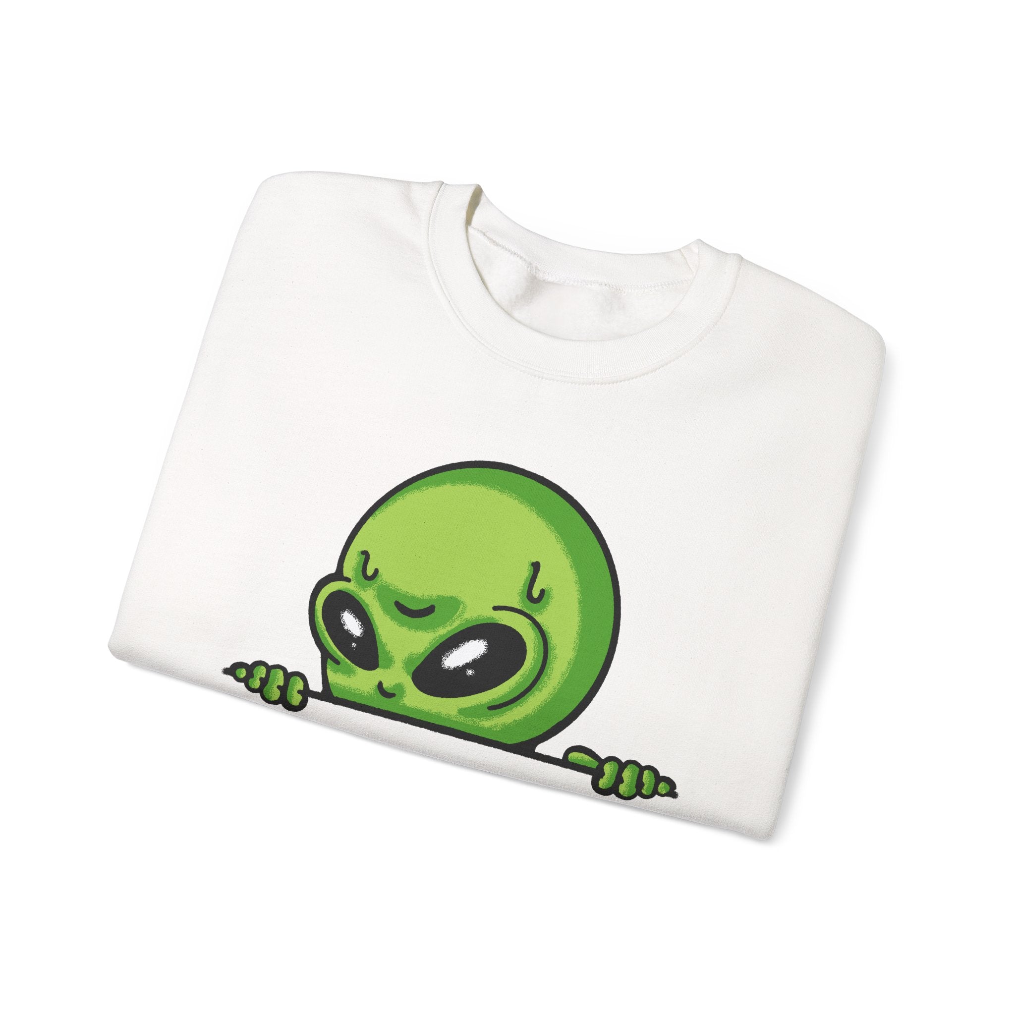 Alien Peeking Crewneck Sweatshirt Cute Green Alien Graphic – Bamerix