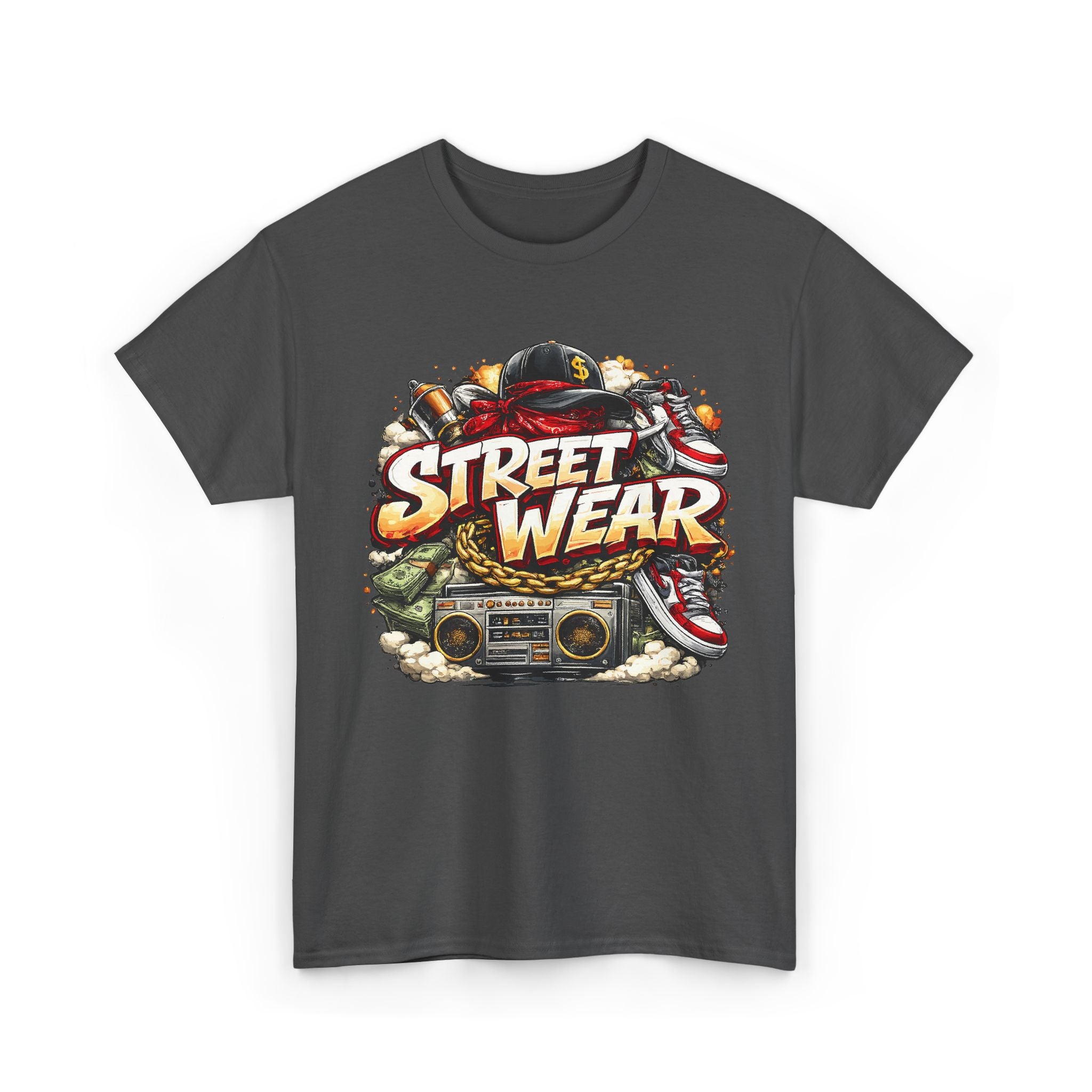 Streetwear Graphic Tee – Retro Boombox & Sneaker Hip-Hop Design – Bamerix