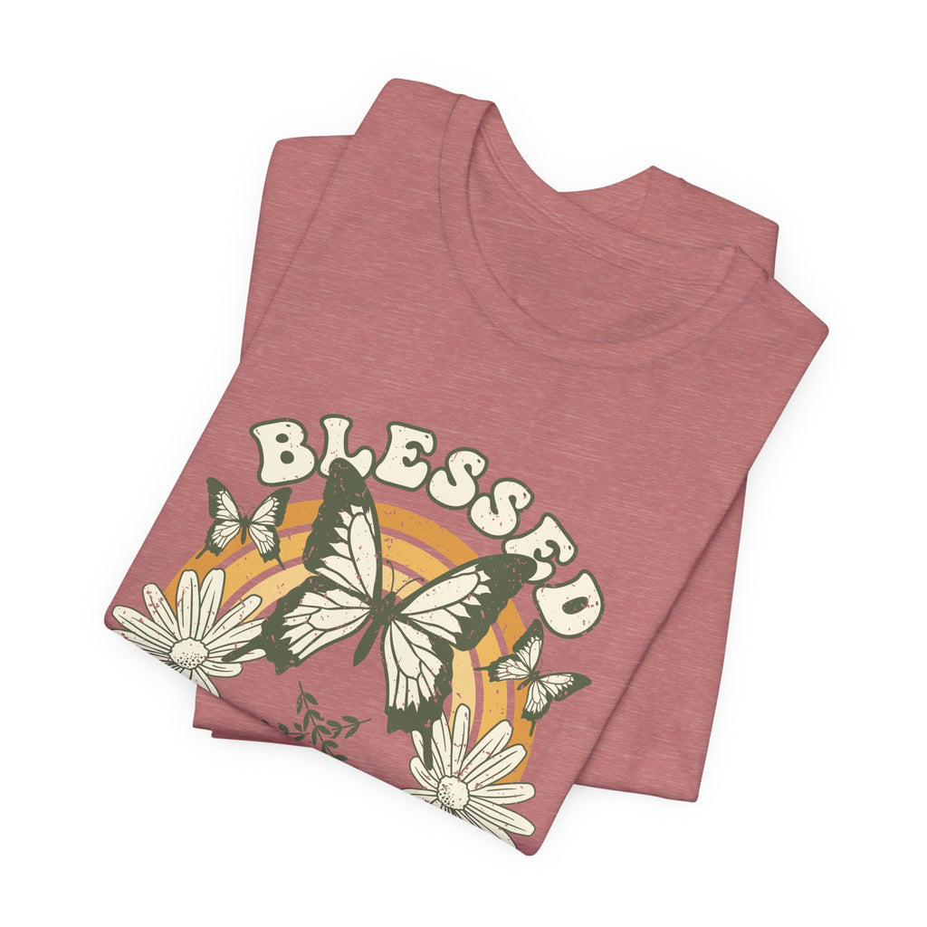 Blessed Tee – Butterfly & Floral Design – Bamerix