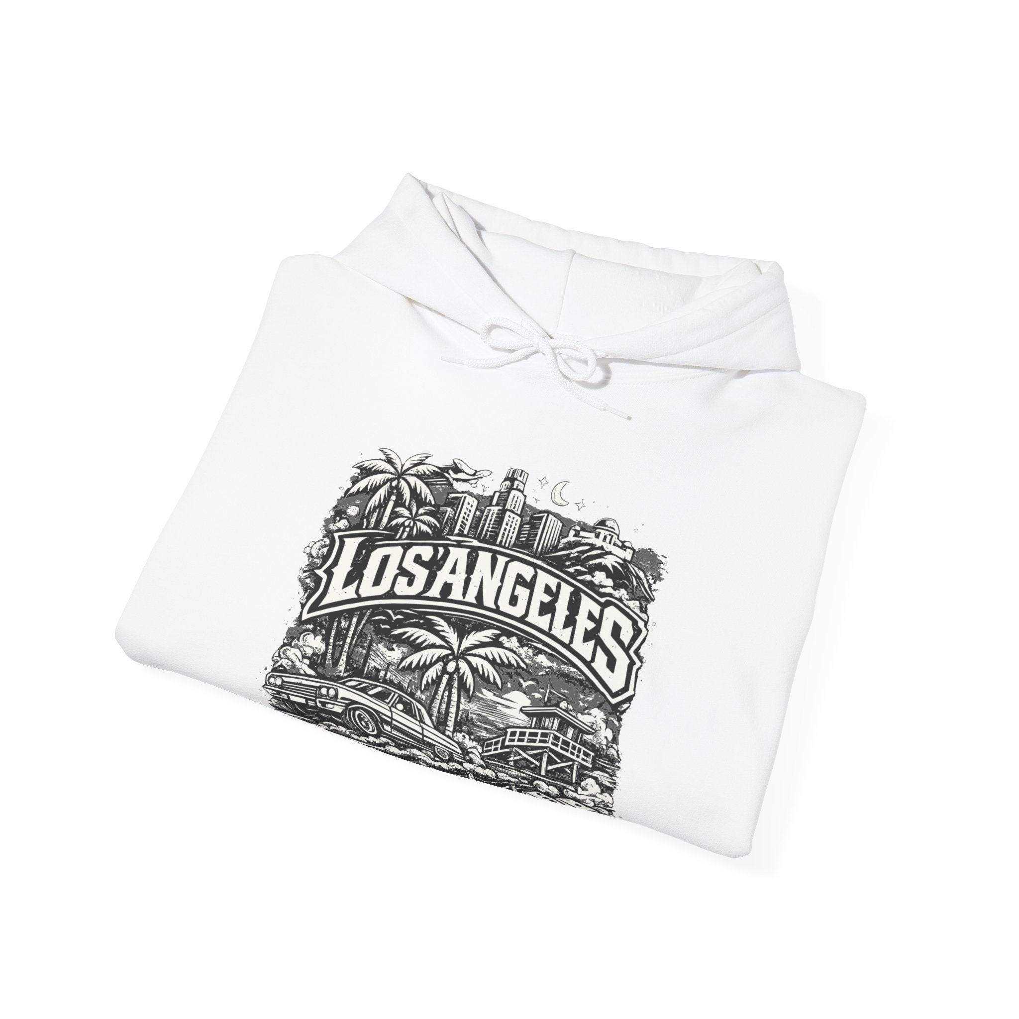 Los Angeles Vintage Skyline Hoodie — Retro Palm Tree Cityscape Sweatshirt – Bamerix