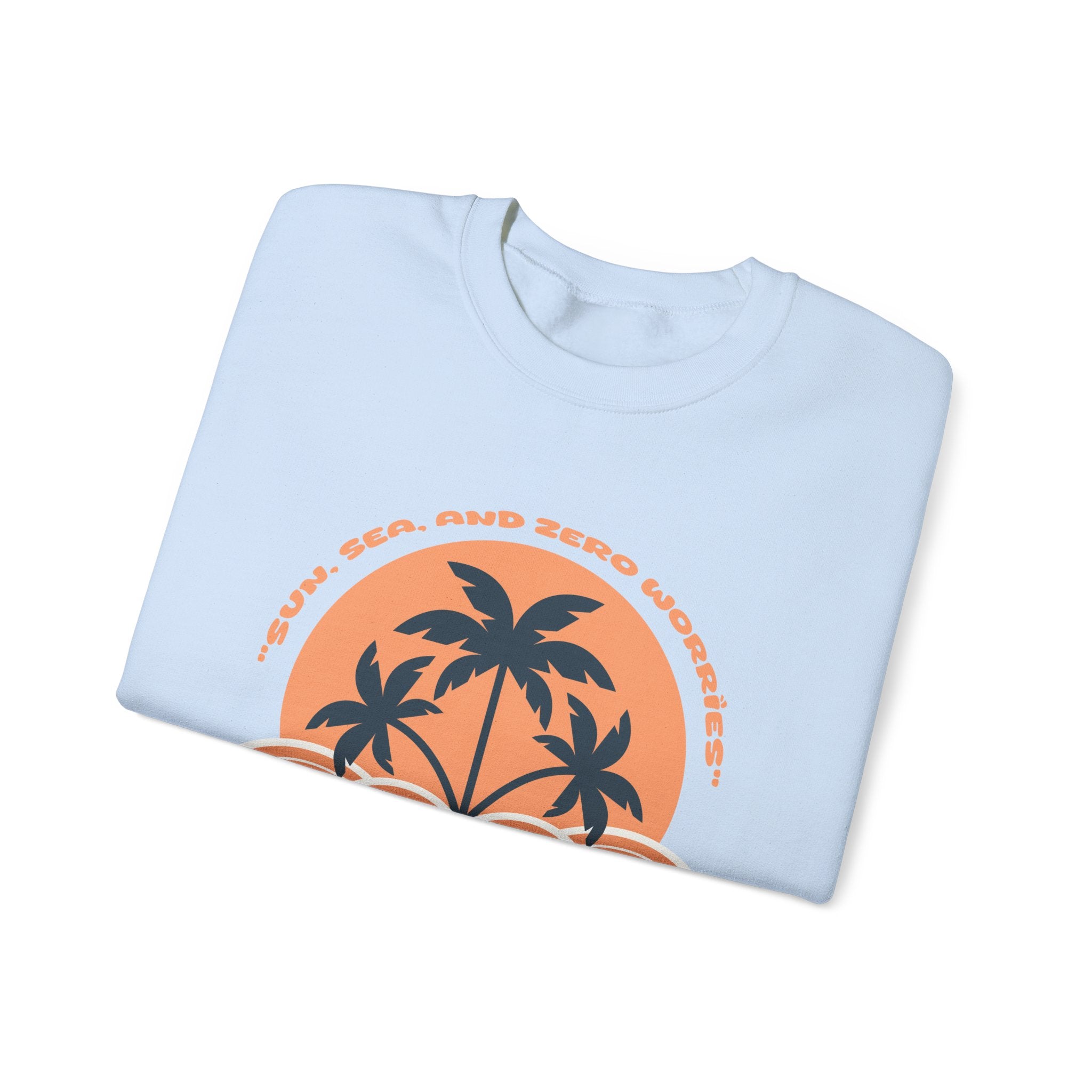 Beach Palm Sunset Crewneck Sweatshirt  'Sun, Sea, and Zero Worries' Vintage Graphic – Bamerix