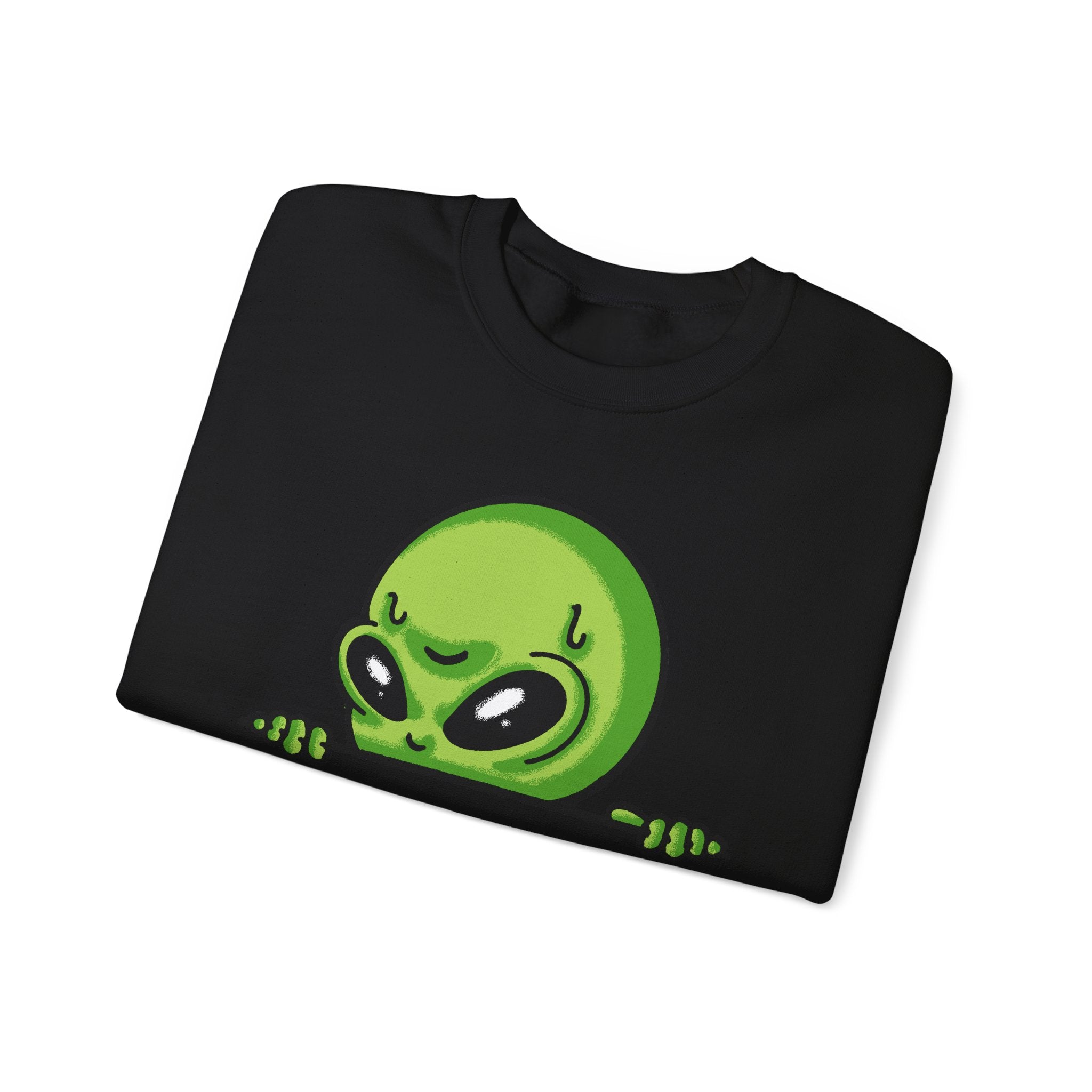 Alien Peeking Crewneck Sweatshirt Cute Green Alien Graphic – Bamerix
