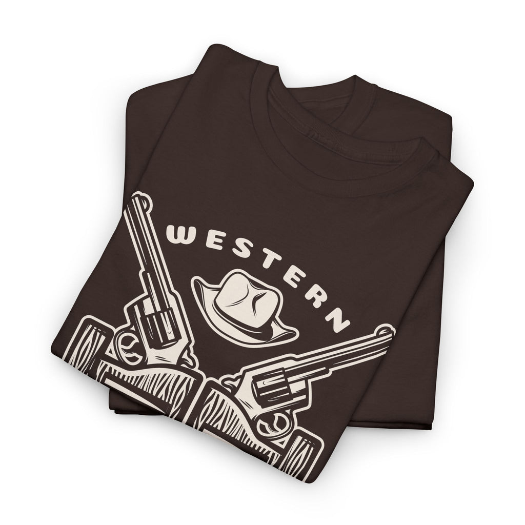 Western Saloon T-Shirt — Vintage Cowboy Guns & Hat Graphic Tee – Bamerix
