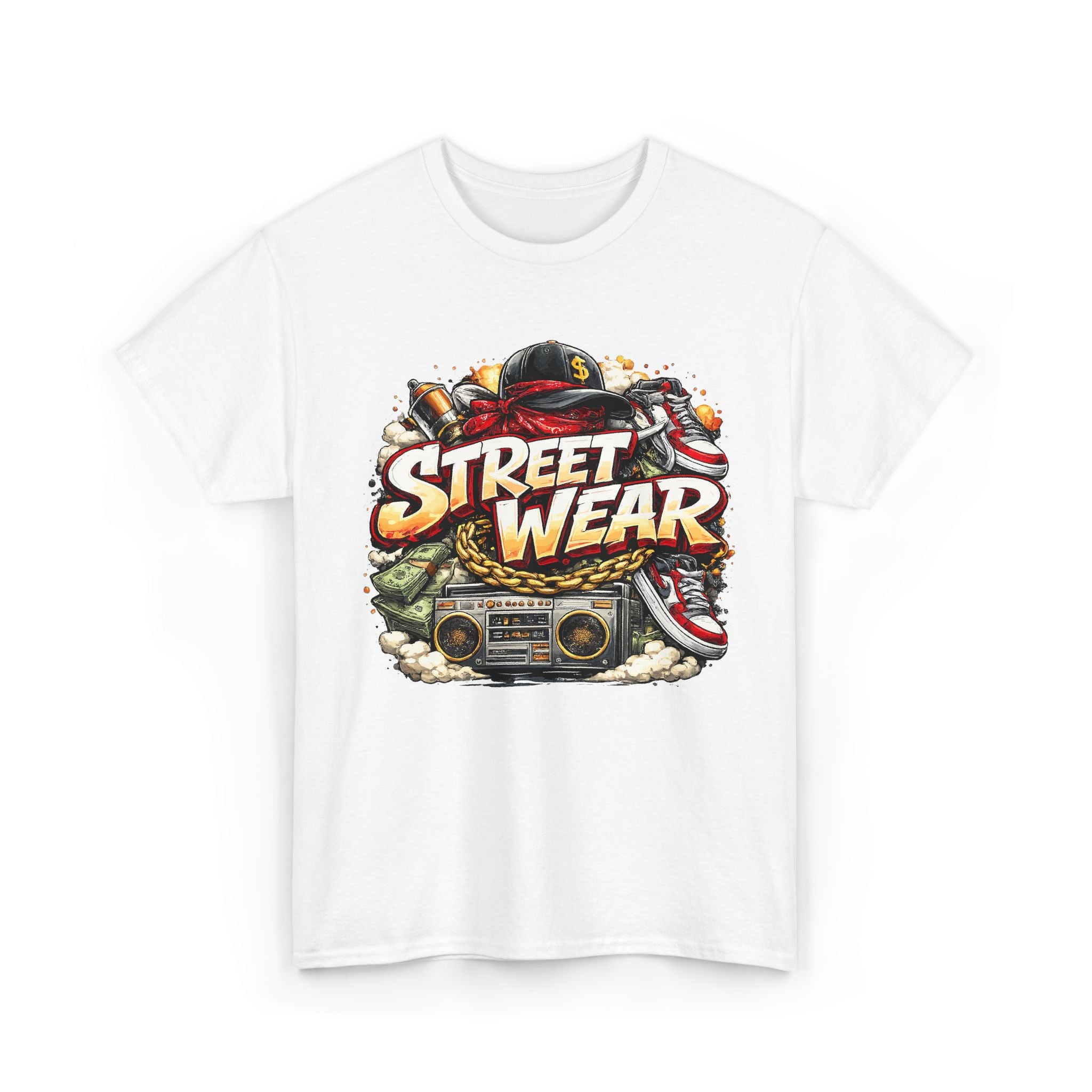 Streetwear Graphic Tee – Retro Boombox & Sneaker Hip-Hop Design – Bamerix