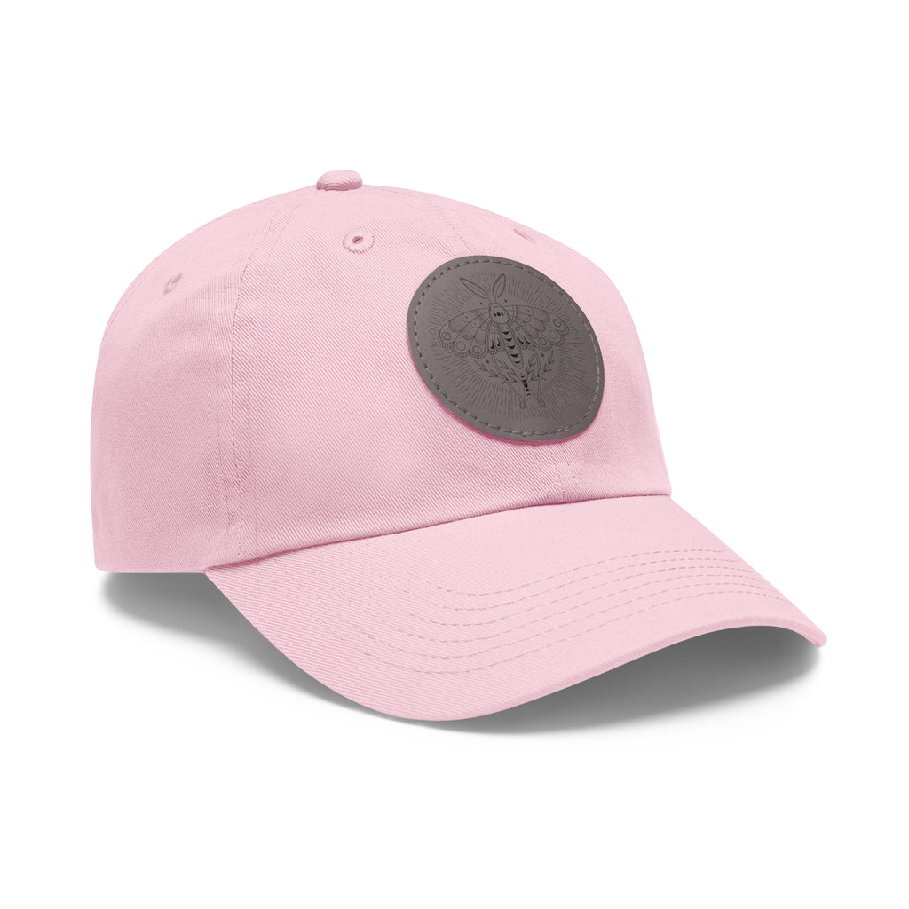Embroidered Bee Leather Patch Dad Hat — Pink Round Patch Baseball Cap – Bamerix