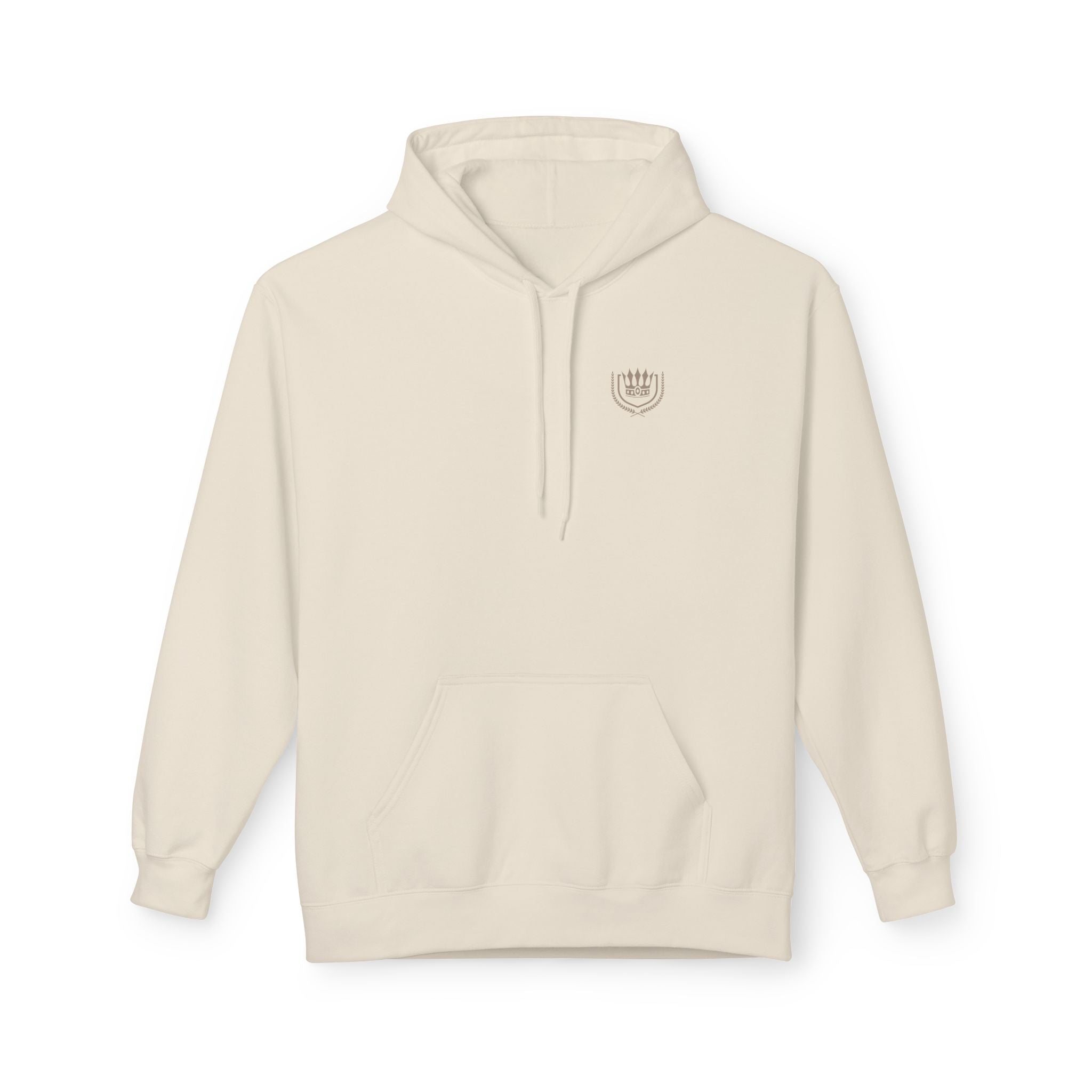 Minimal Crest Hoodie — Neutral Cozy Fleece Pullover