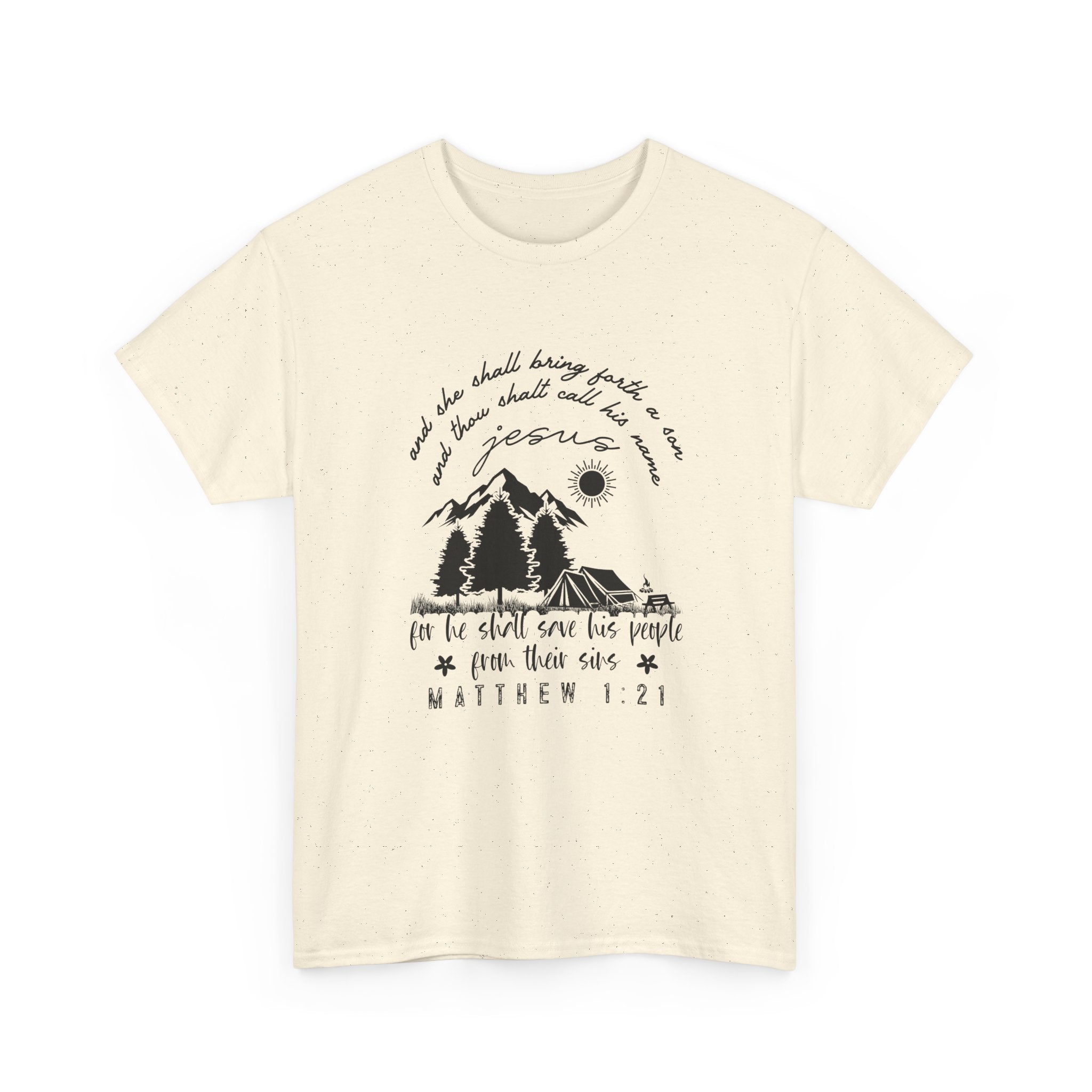 Faith Scripture Graphic T-Shirt – Matthew 1:21 – Bamerix