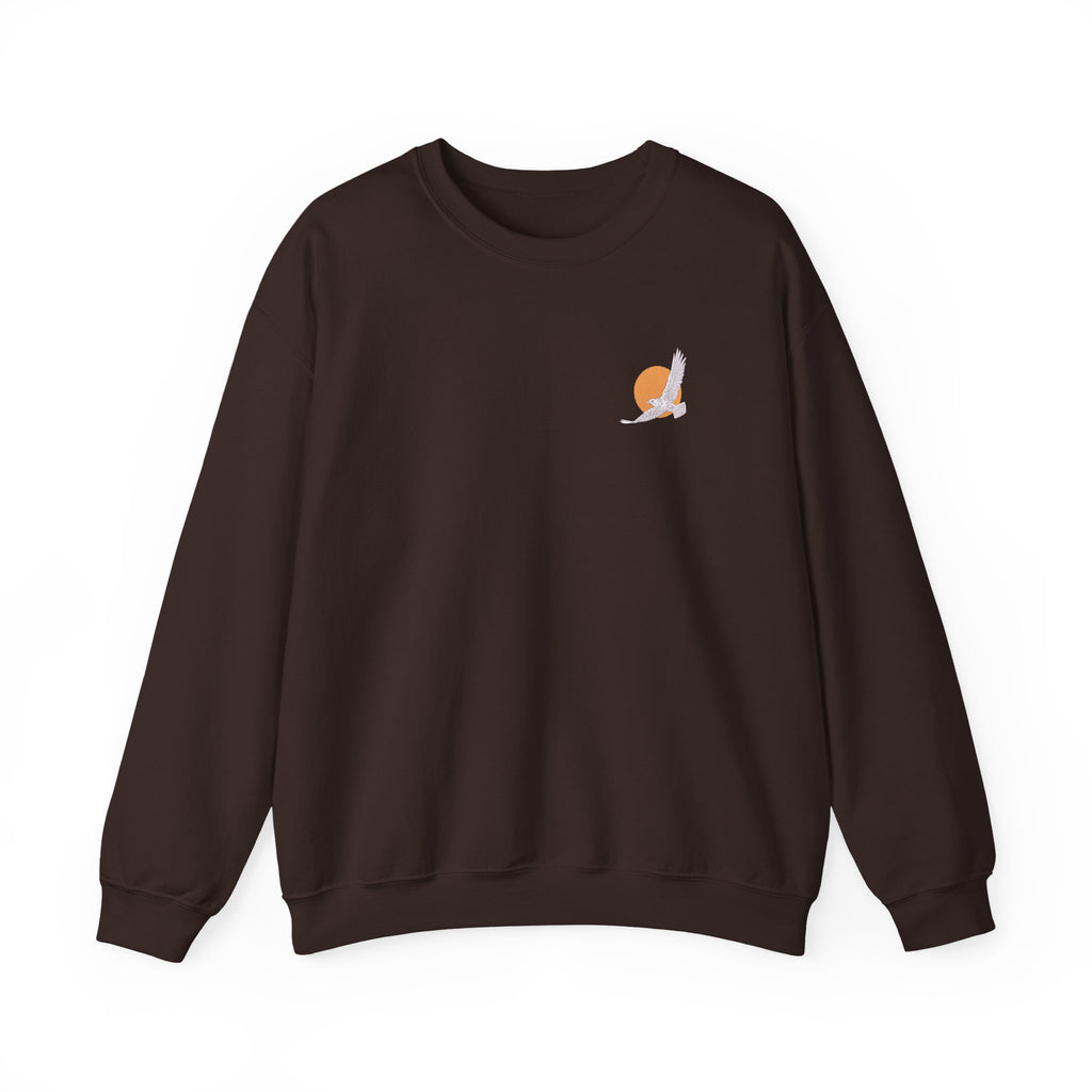 Minimal Sunrise Crewneck Sweatshirt — Small Sun & Feather Chest Graphic – Bamerix
