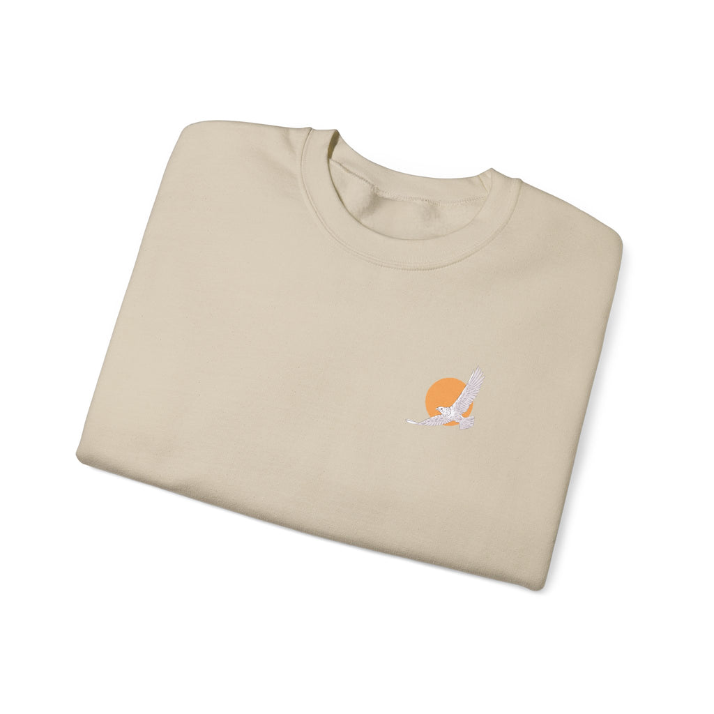 Minimal Sunrise Crewneck Sweatshirt — Small Sun & Feather Chest Graphic – Bamerix