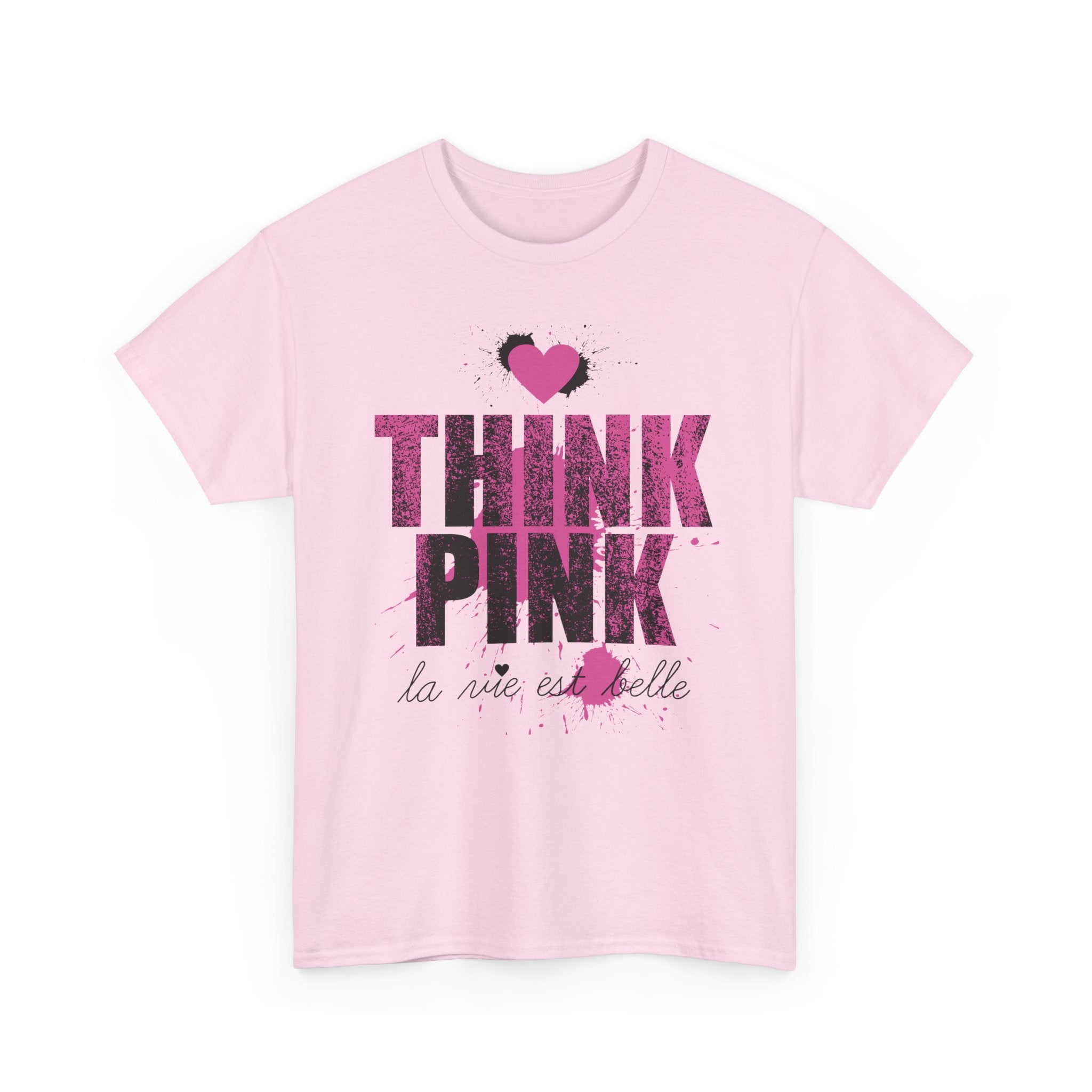 Think Pink Unisex Heavy Cotton Tee Cute Pink Graphic T-Shirt – Bamerix