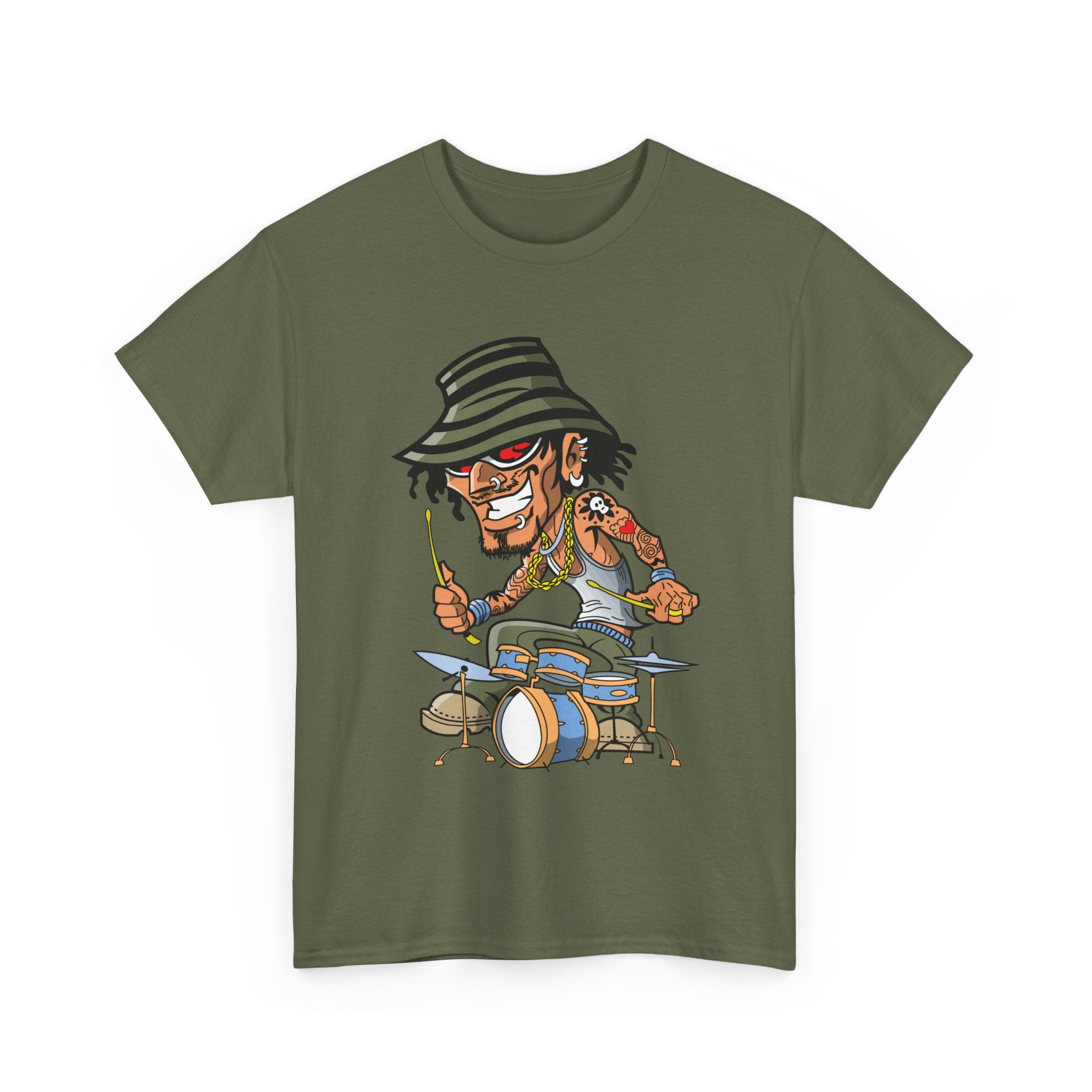 Drummer Cartoon Tee – Funky Cartoon Drummer Graphic T-Shirt – Bamerix