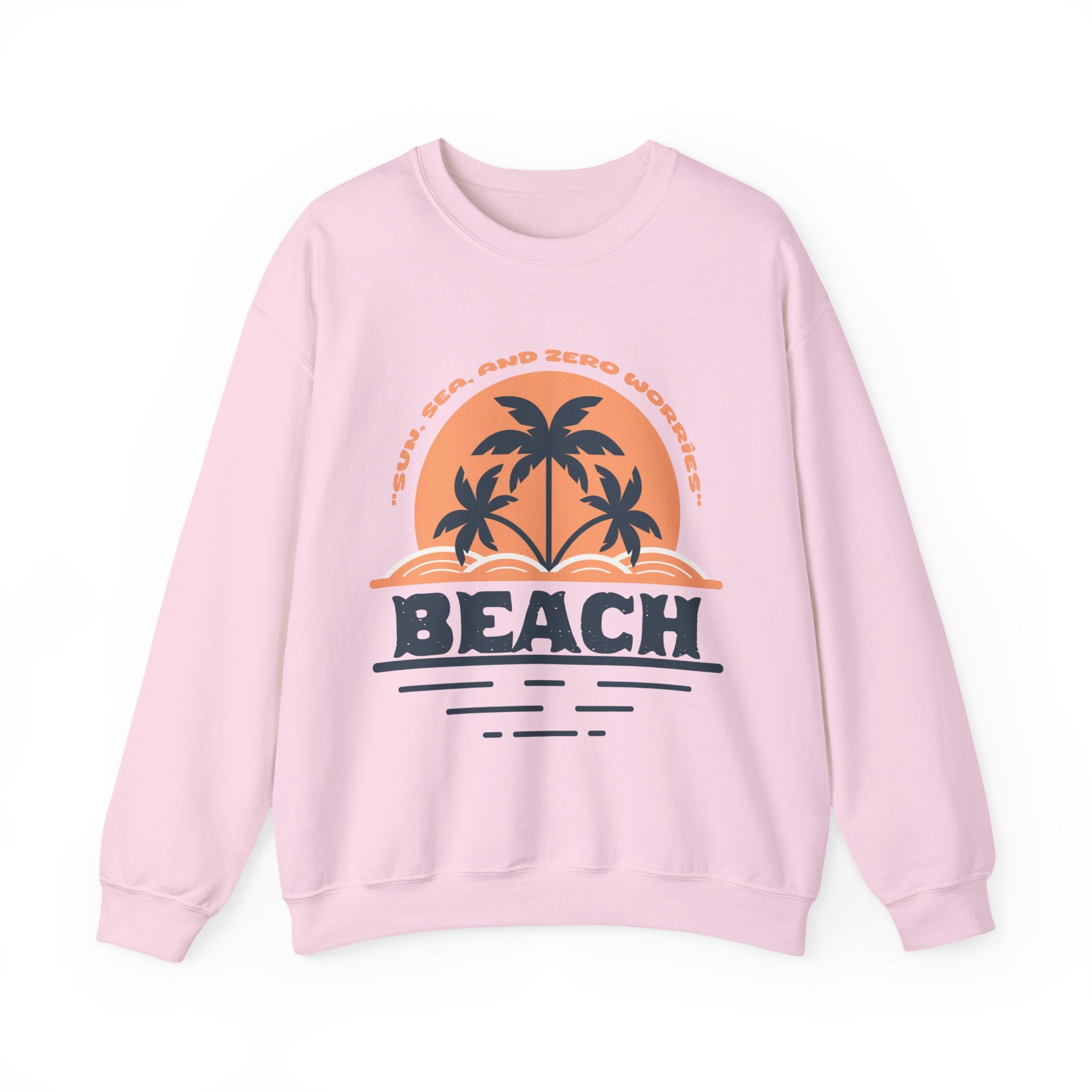 Beach Palm Sunset Crewneck Sweatshirt  'Sun, Sea, and Zero Worries' Vintage Graphic – Bamerix