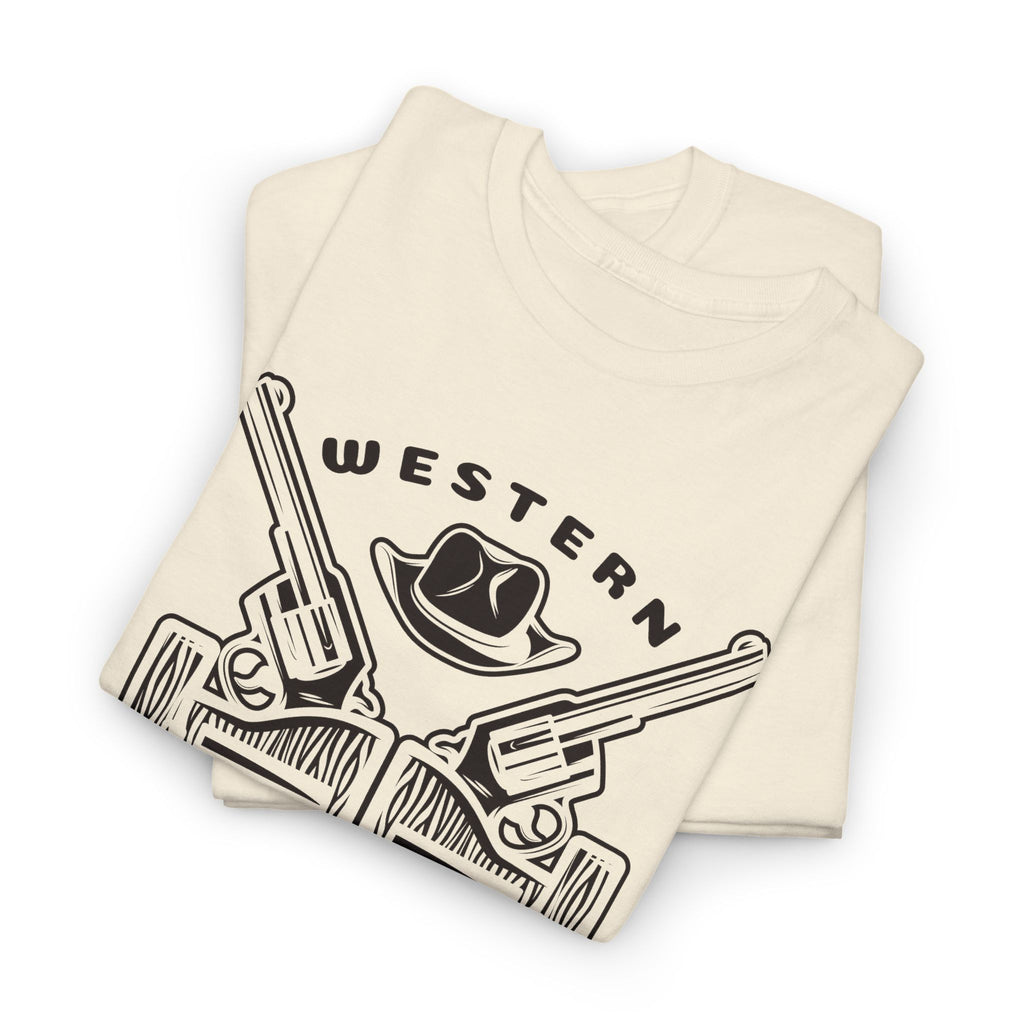 Western Saloon T-Shirt — Vintage Cowboy Guns & Hat Graphic Tee – Bamerix