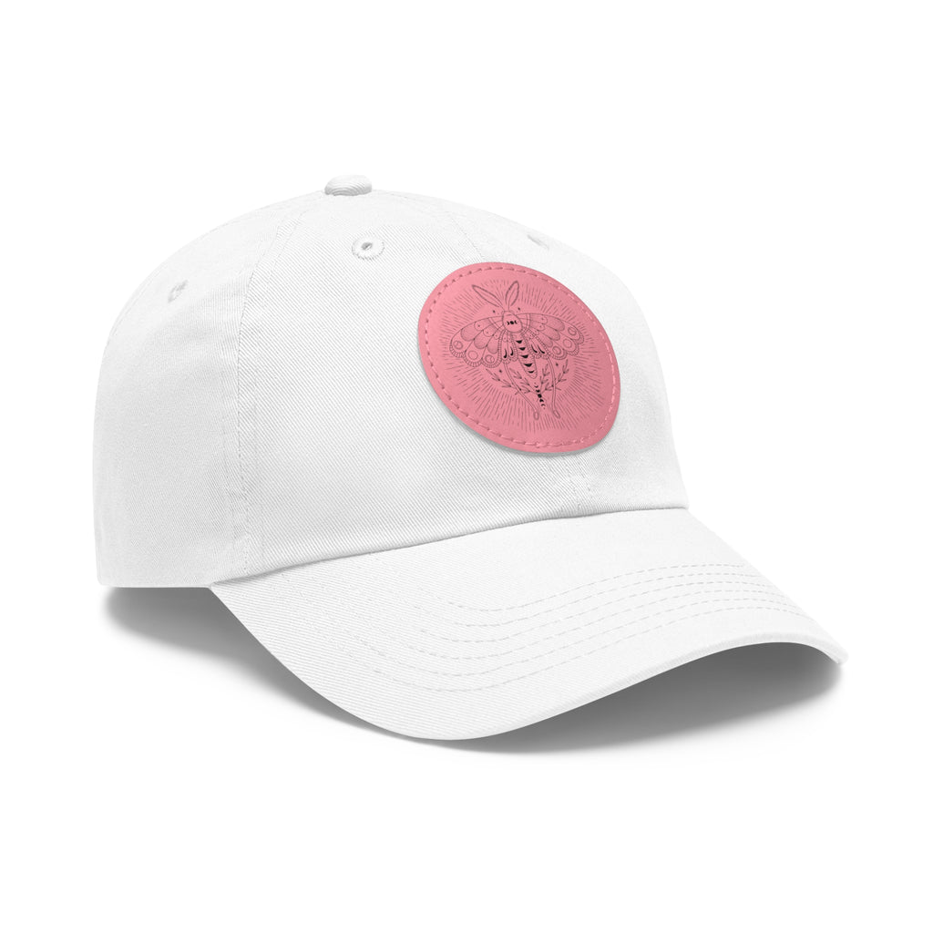 Embroidered Bee Leather Patch Dad Hat — Pink Round Patch Baseball Cap – Bamerix
