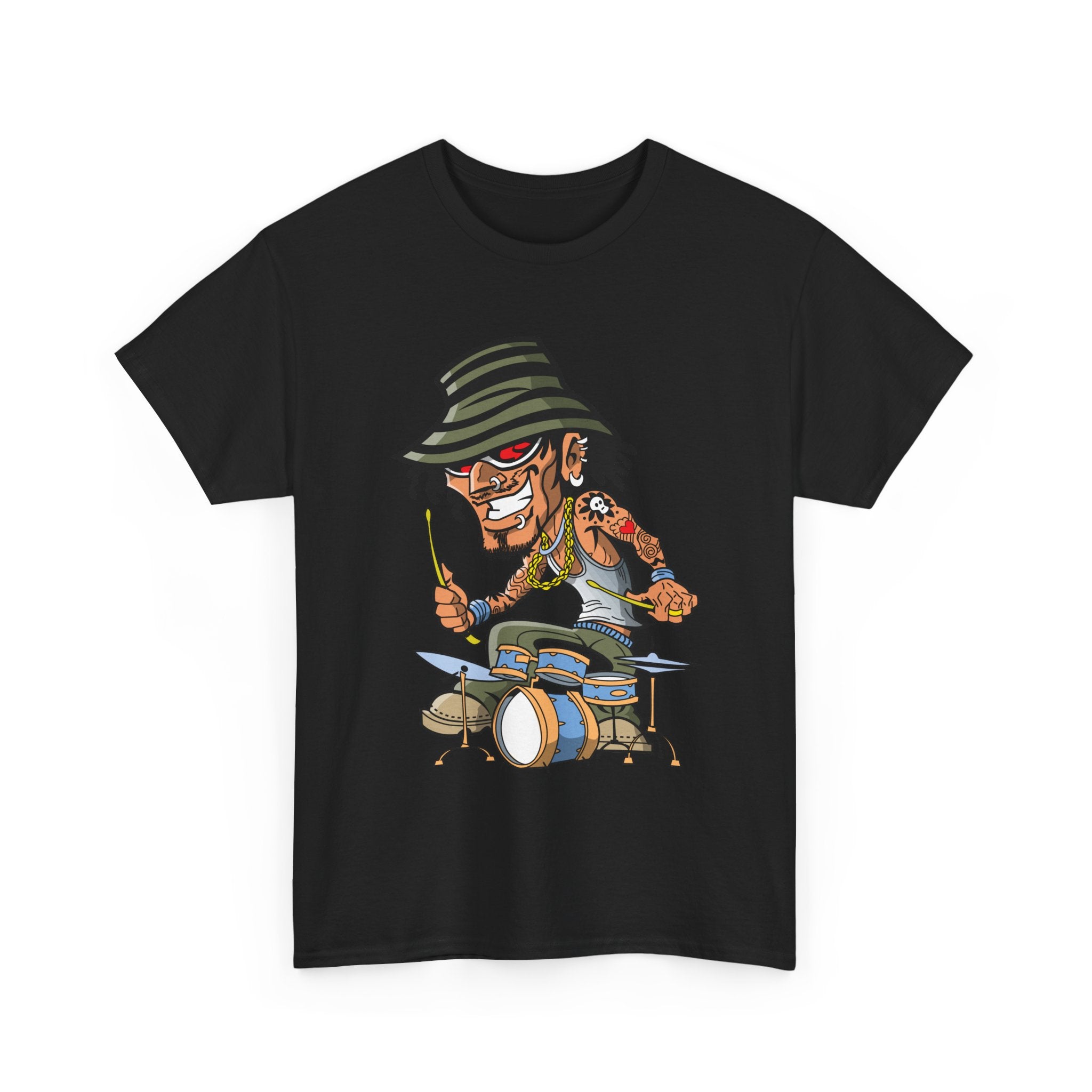 Drummer Cartoon Tee – Funky Cartoon Drummer Graphic T-Shirt – Bamerix
