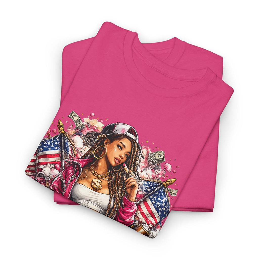 Streetwear Queen Tee — Retro Chicana Art American Flag Graphic T-Shirt – Bamerix