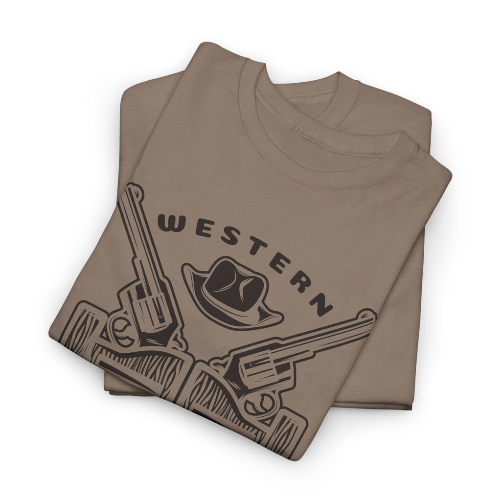 Western Saloon T-Shirt — Vintage Cowboy Guns & Hat Graphic Tee – Bamerix