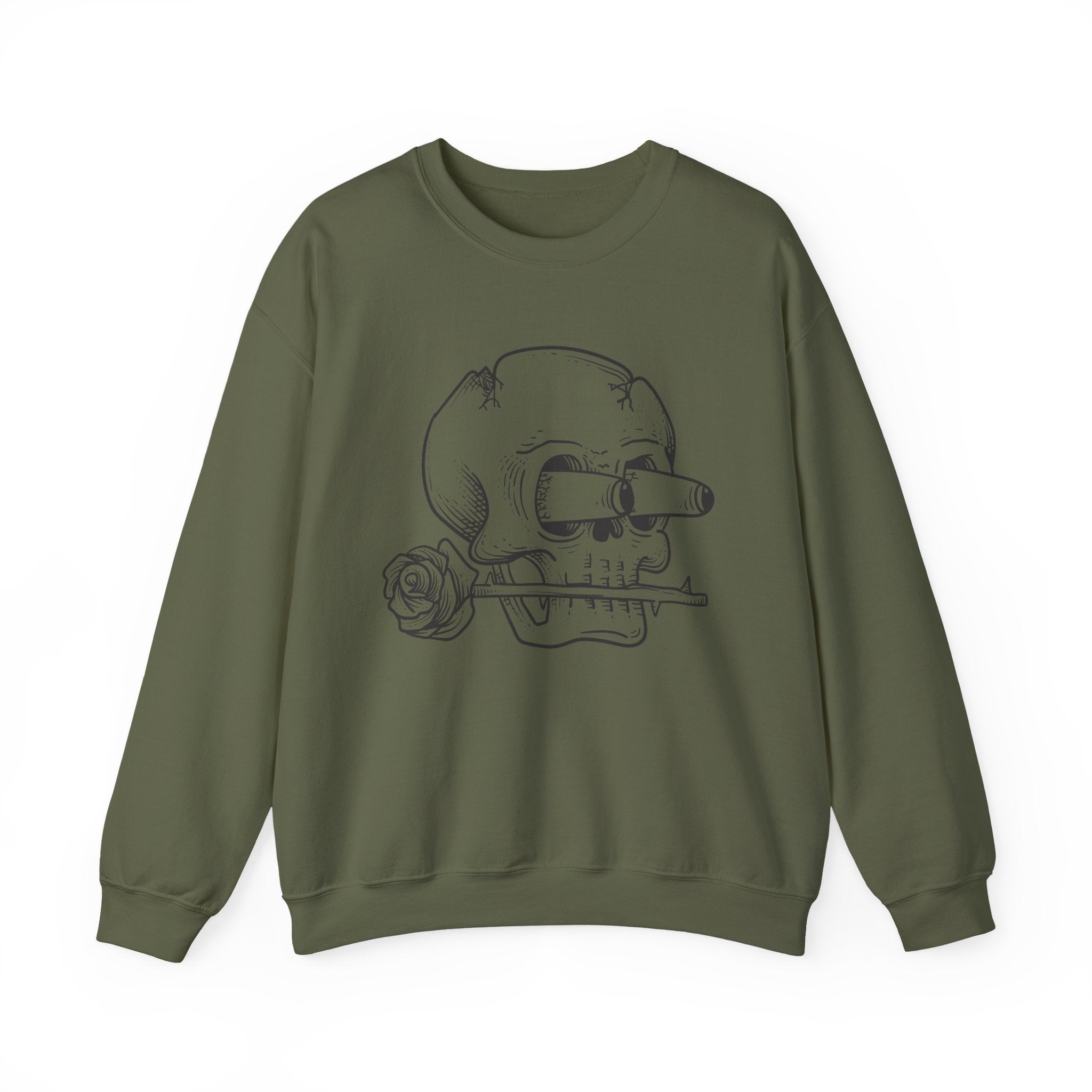 Skull with Rose Crewneck Sweatshirt  Edgy Skull Illustration Pullover – Bamerix