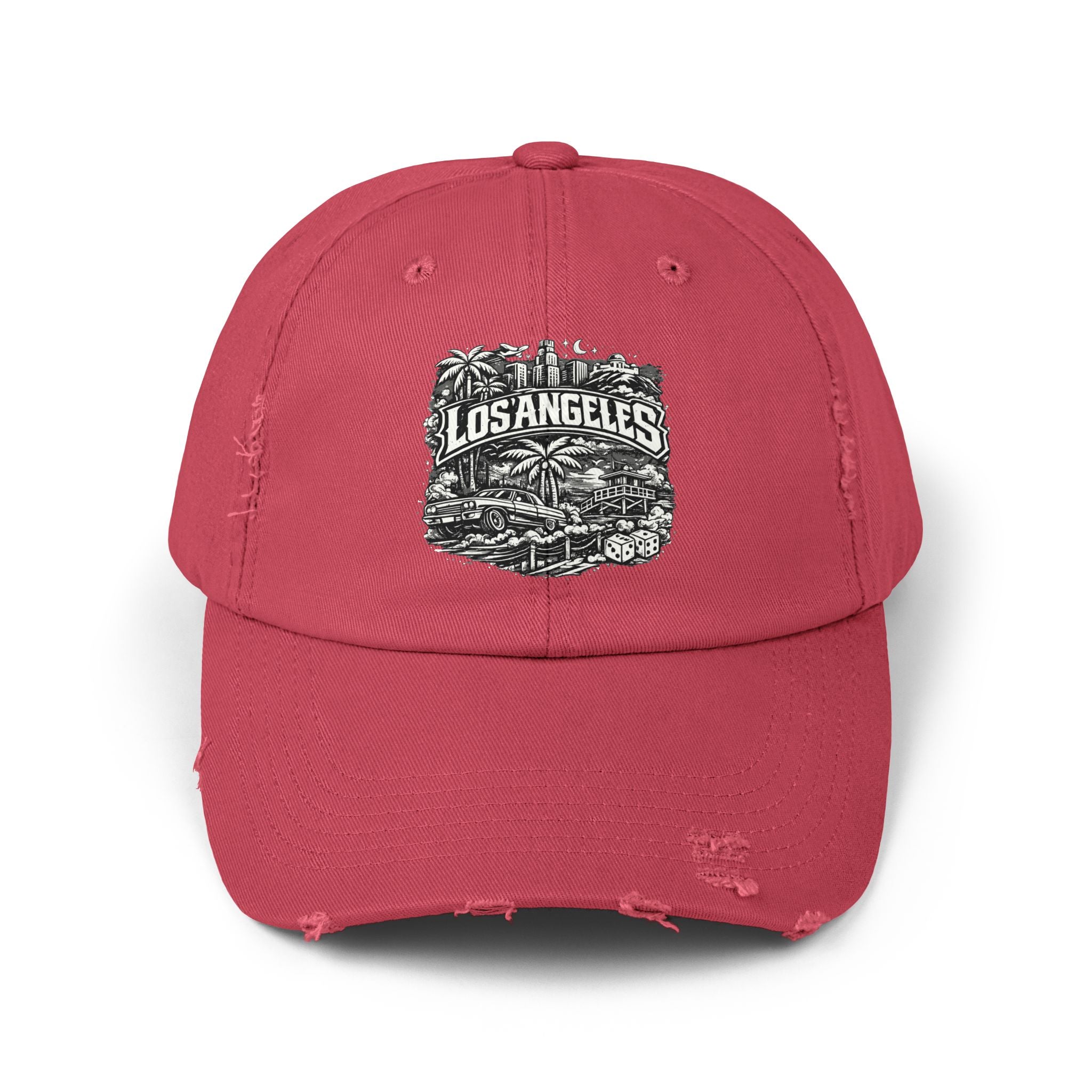Los Angeles Distressed Baseball Cap — Vintage Palm Beach Scene – Bamerix