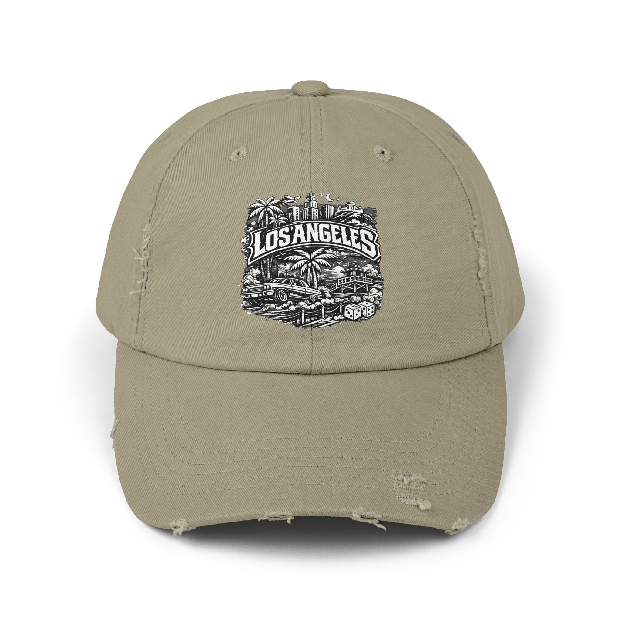 Los Angeles Distressed Baseball Cap — Vintage Palm Beach Scene – Bamerix