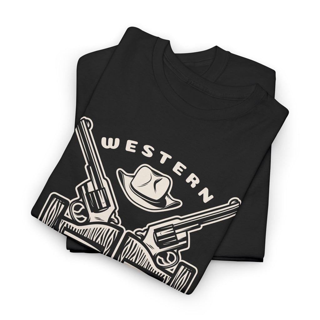 Western Saloon T-Shirt — Vintage Cowboy Guns & Hat Graphic Tee – Bamerix