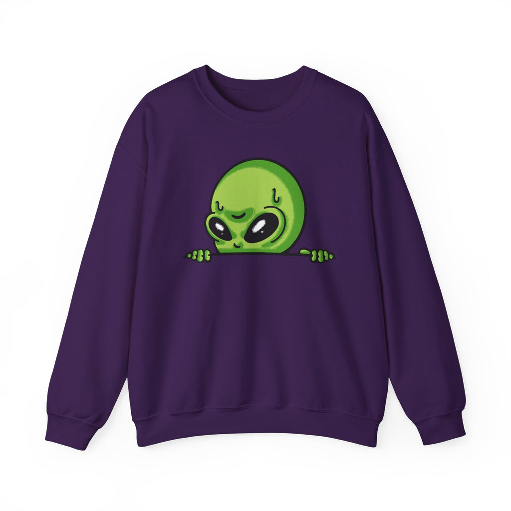 Alien Peeking Crewneck Sweatshirt Cute Green Alien Graphic – Bamerix
