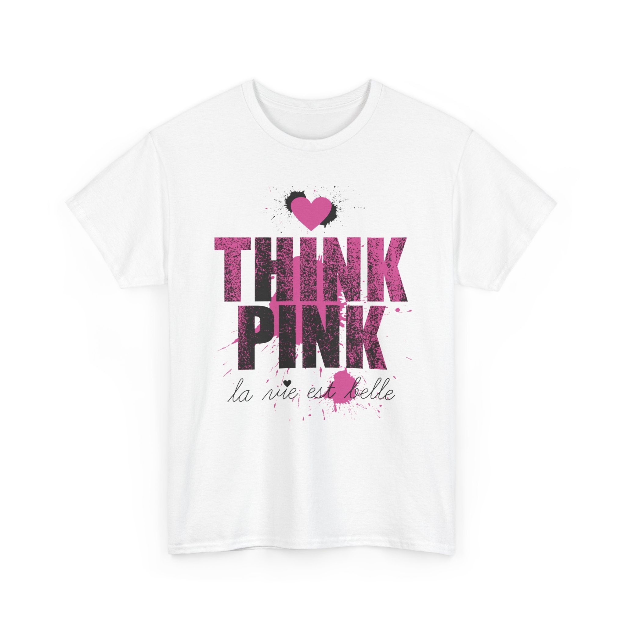 Think Pink Unisex Heavy Cotton Tee Cute Pink Graphic T-Shirt – Bamerix