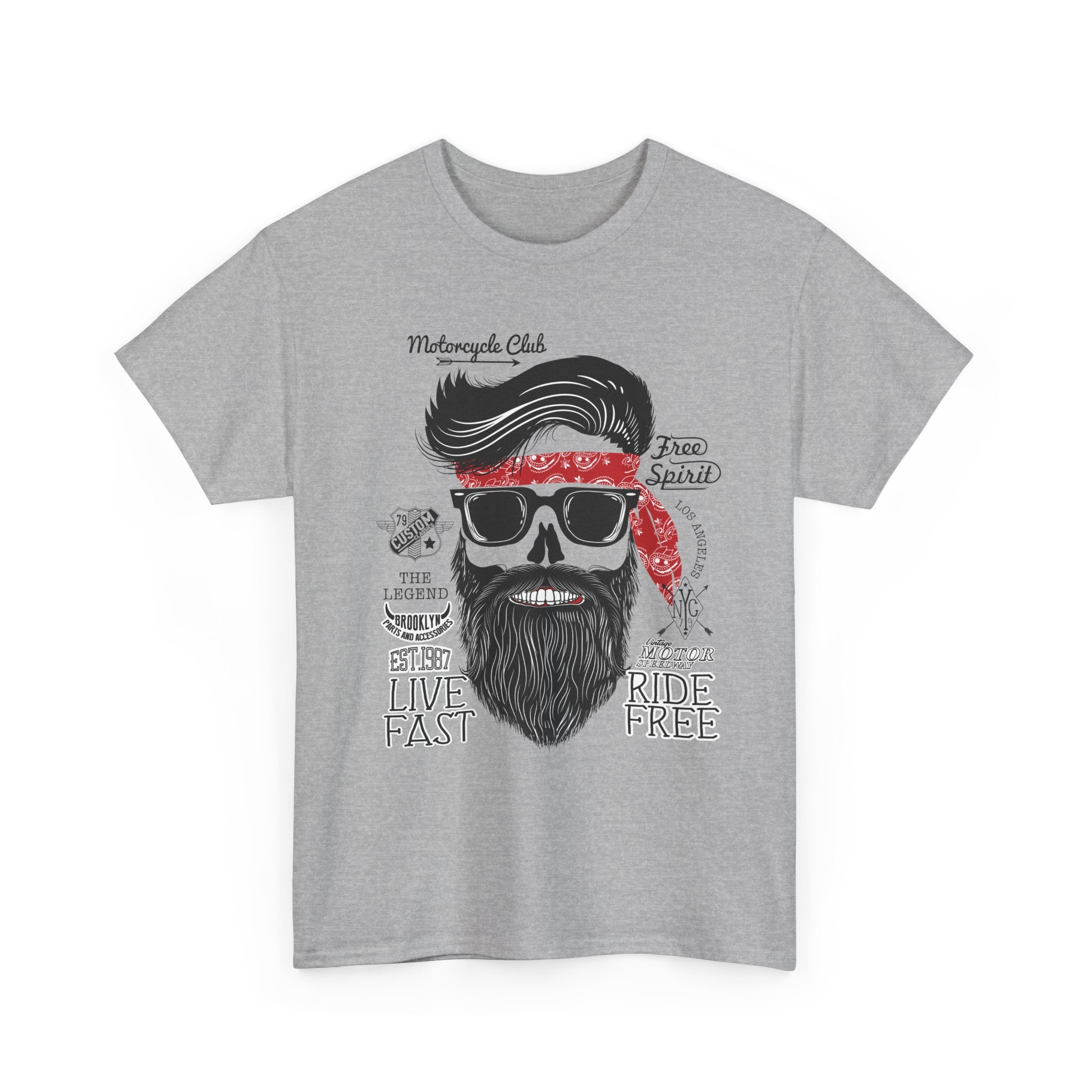 Biker Skull Tee — Live Fast Ride Free Graphic T-Shirt – Bamerix