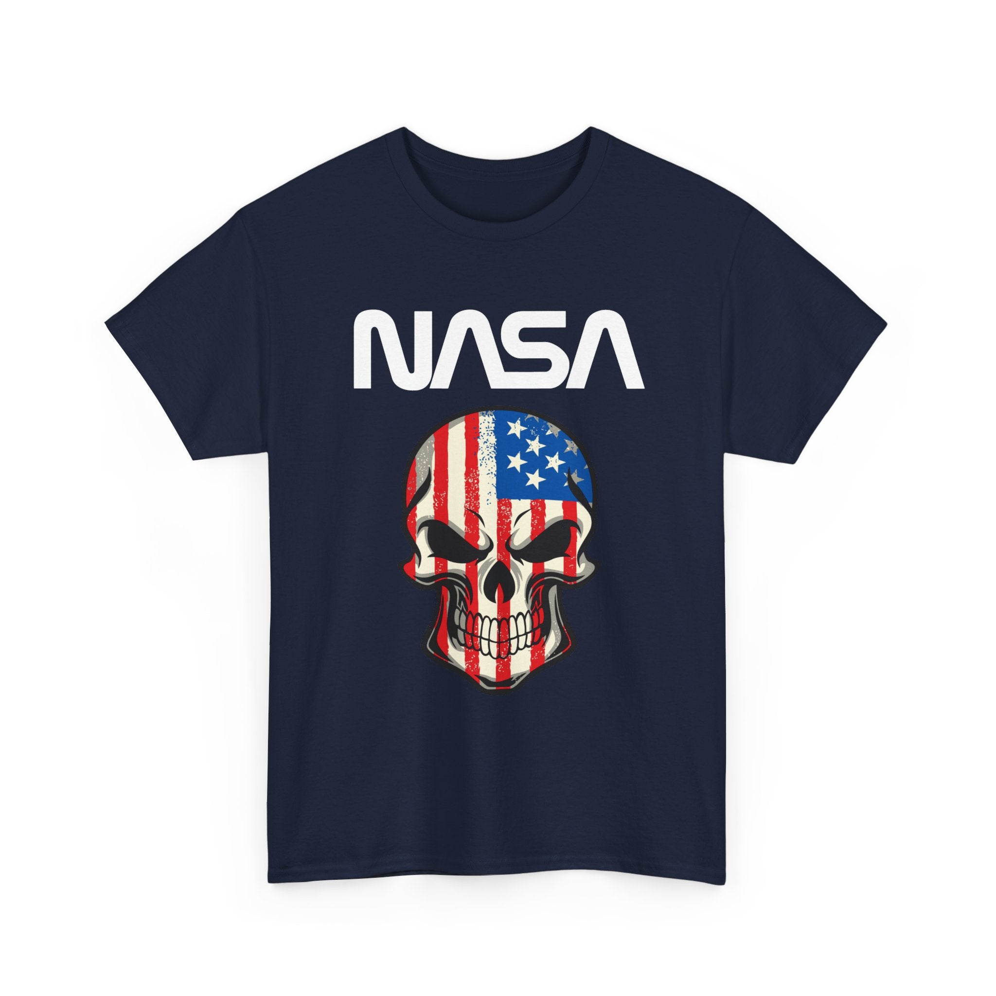 NASA American Flag Skull Tee — Patriotic Space Graphic T-Shirt – Bamerix