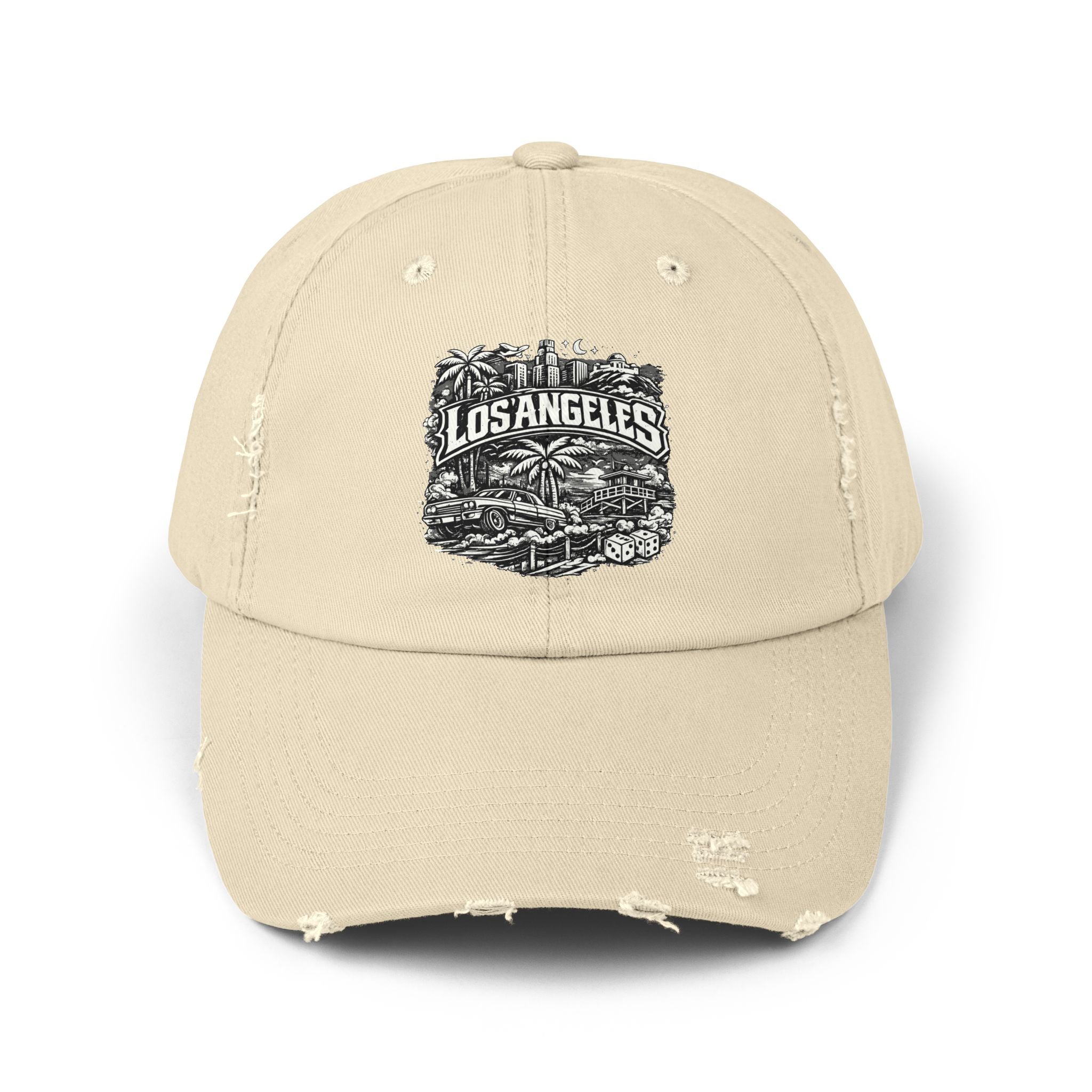 Los Angeles Distressed Baseball Cap — Vintage Palm Beach Scene – Bamerix