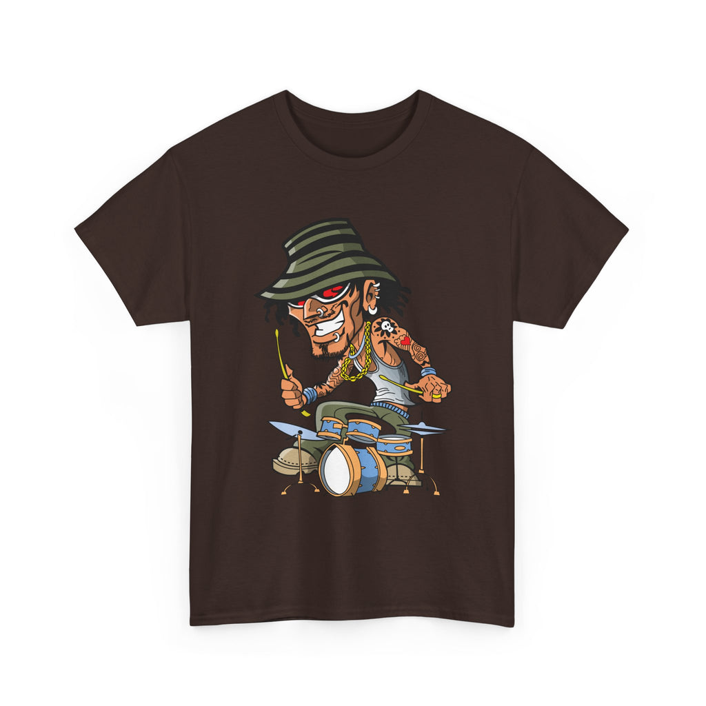 Drummer Cartoon Tee – Funky Cartoon Drummer Graphic T-Shirt – Bamerix