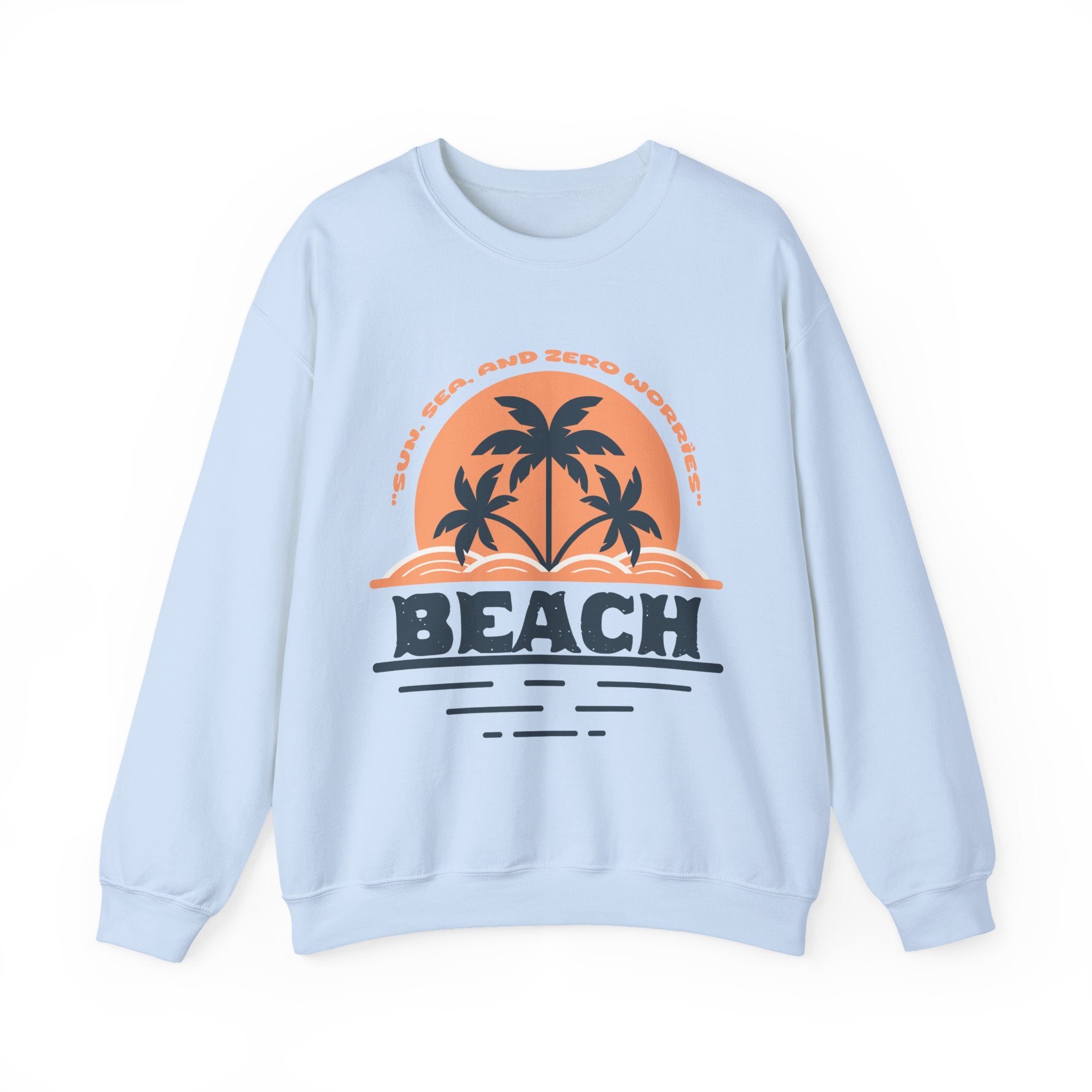 Beach Palm Sunset Crewneck Sweatshirt  'Sun, Sea, and Zero Worries' Vintage Graphic – Bamerix