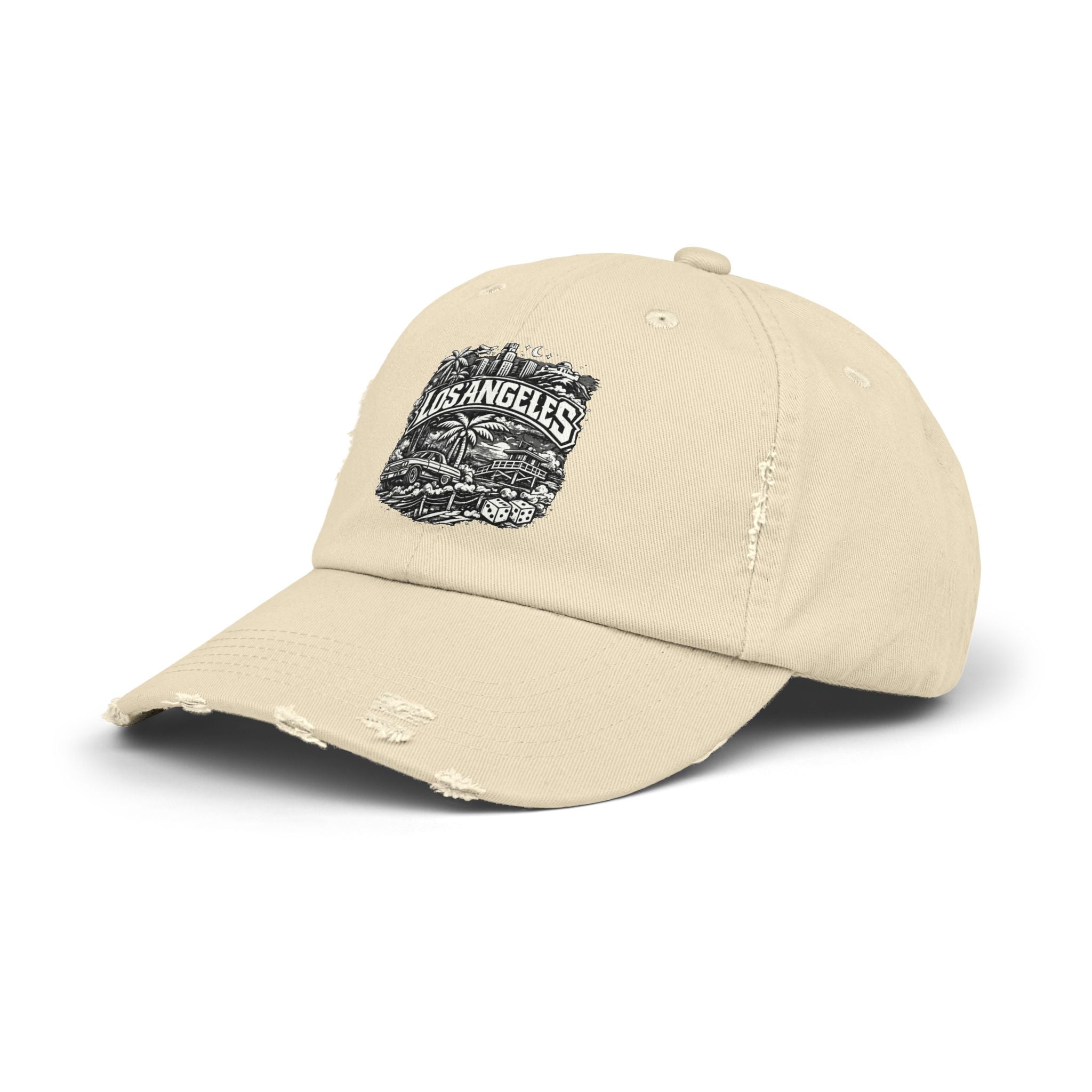 Los Angeles Distressed Baseball Cap — Vintage Palm Beach Scene – Bamerix