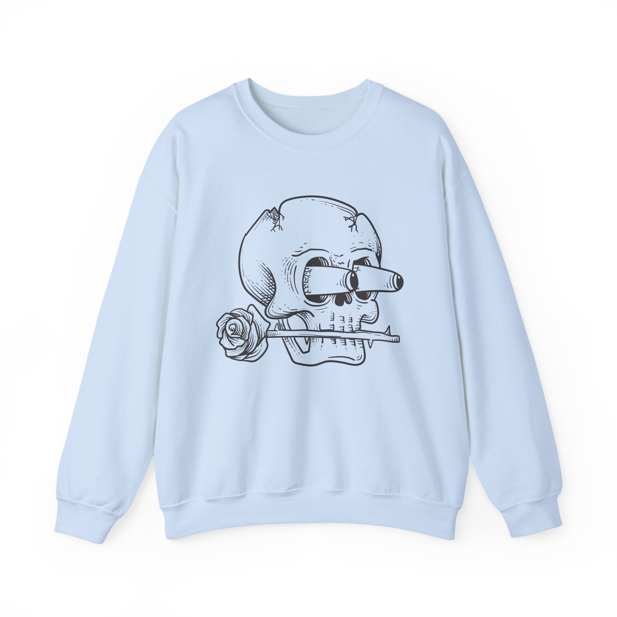 Skull with Rose Crewneck Sweatshirt  Edgy Skull Illustration Pullover – Bamerix