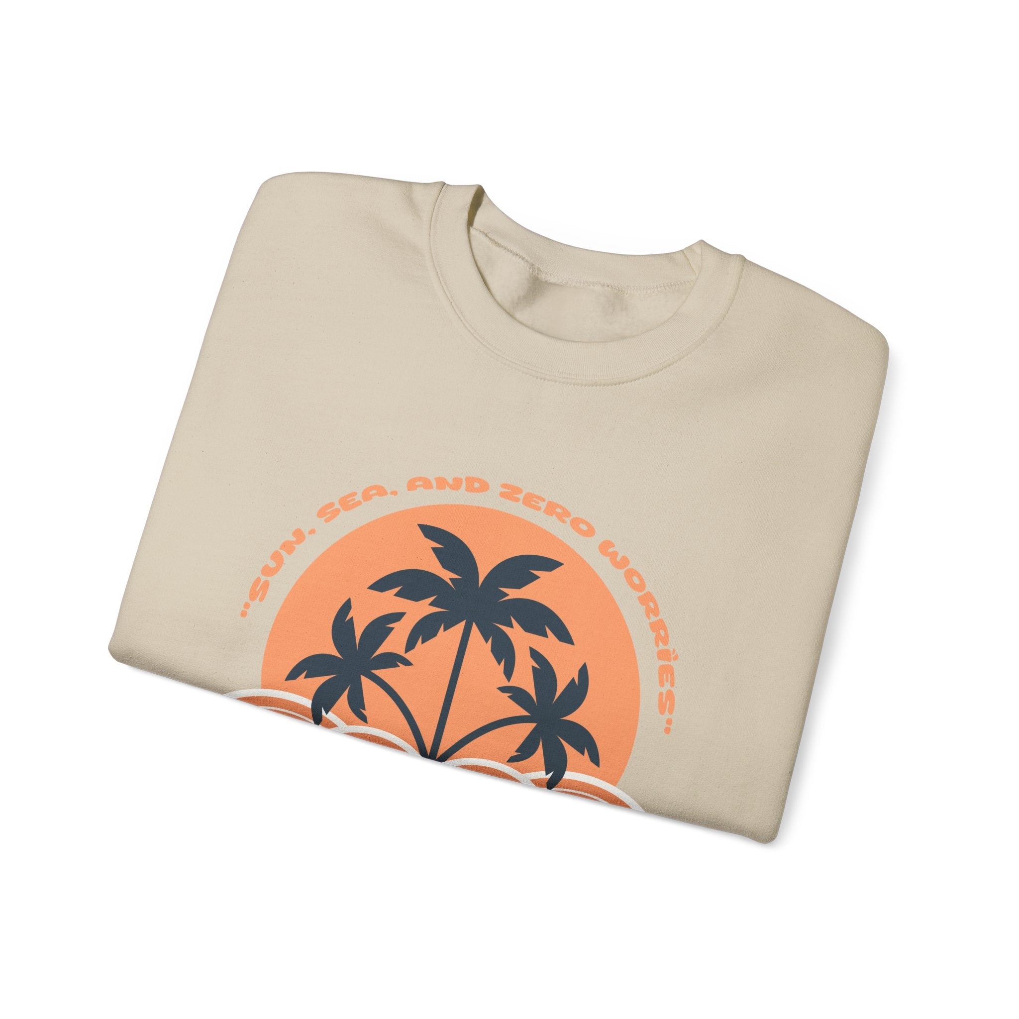 Beach Palm Sunset Crewneck Sweatshirt  'Sun, Sea, and Zero Worries' Vintage Graphic – Bamerix