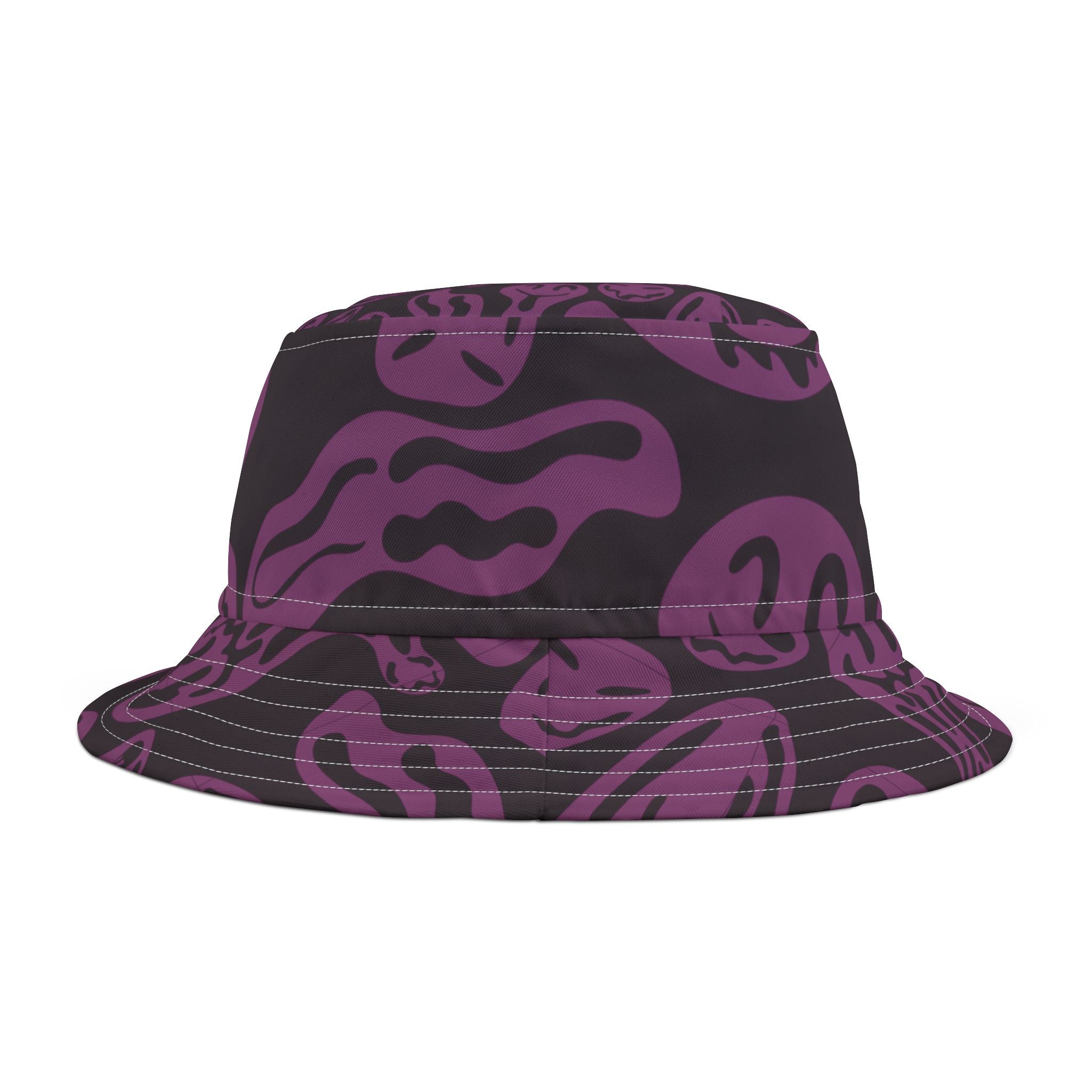 Black bucket hat with purple abstract patterns on a white background – Bamerix