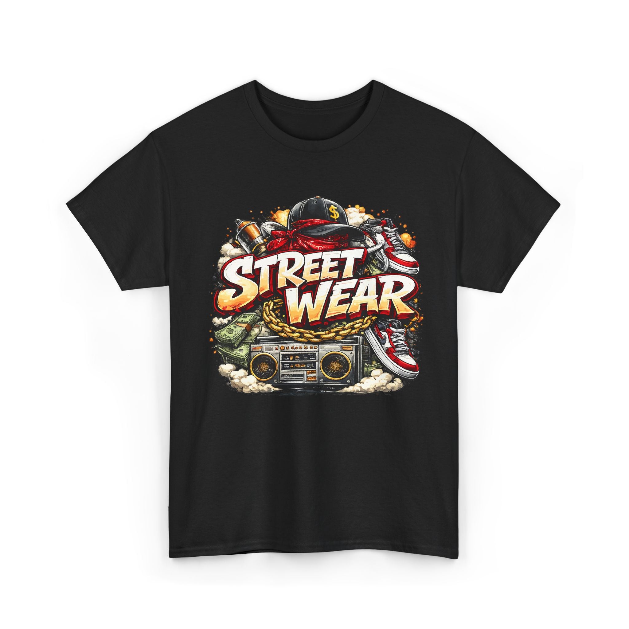 Streetwear Graphic Tee – Retro Boombox & Sneaker Hip-Hop Design – Bamerix