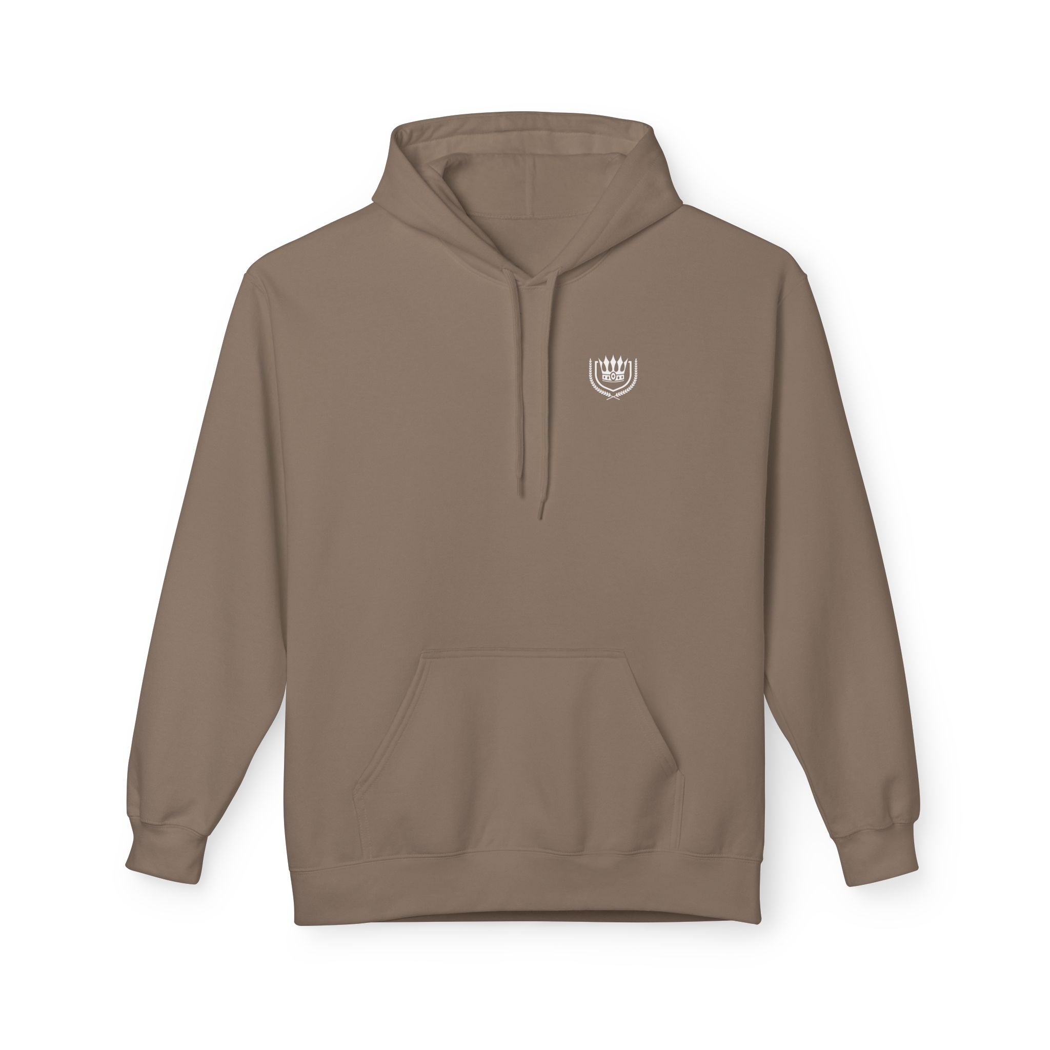 Minimal Crest Hoodie — Neutral Cozy Fleece Pullover
