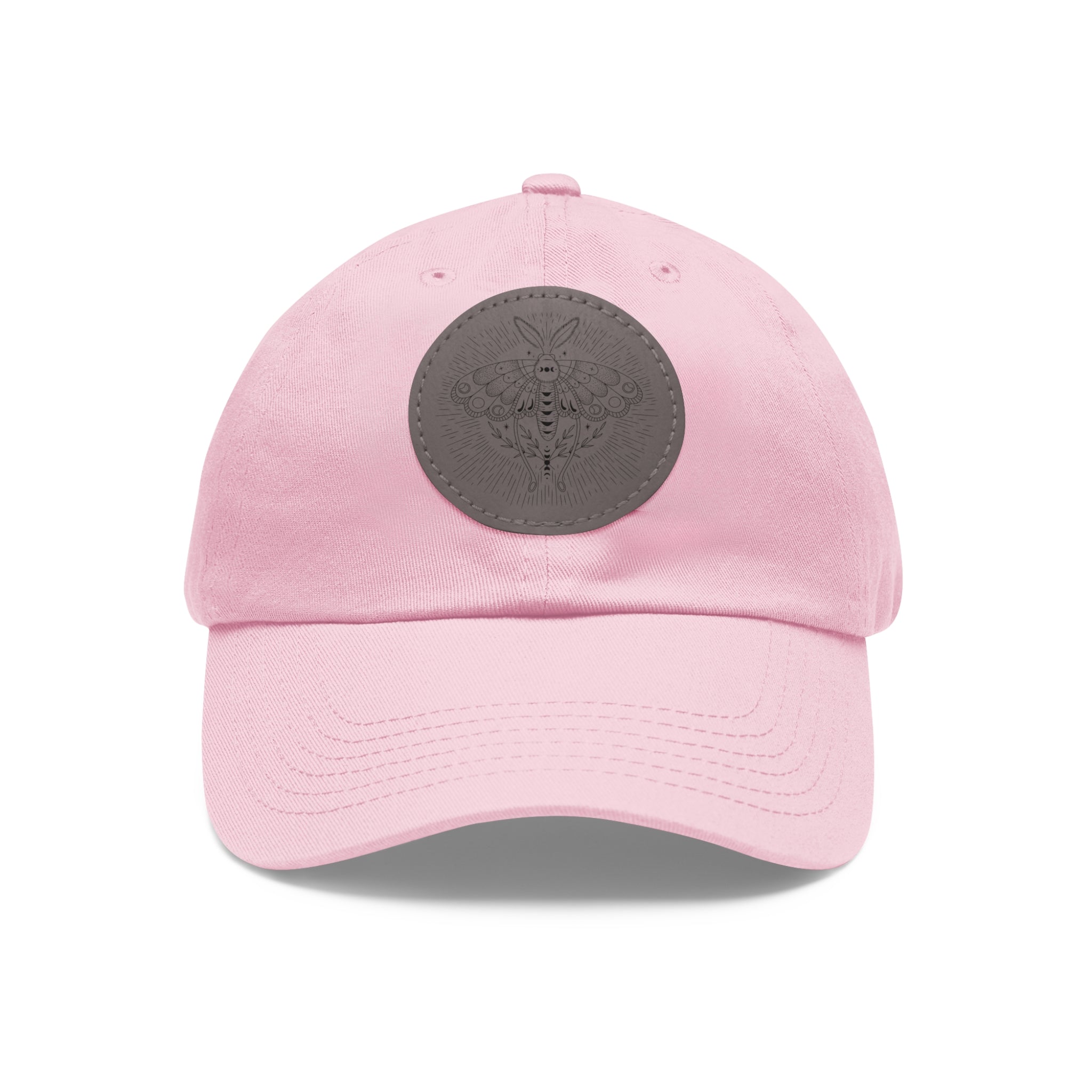 Embroidered Bee Leather Patch Dad Hat — Pink Round Patch Baseball Cap – Bamerix