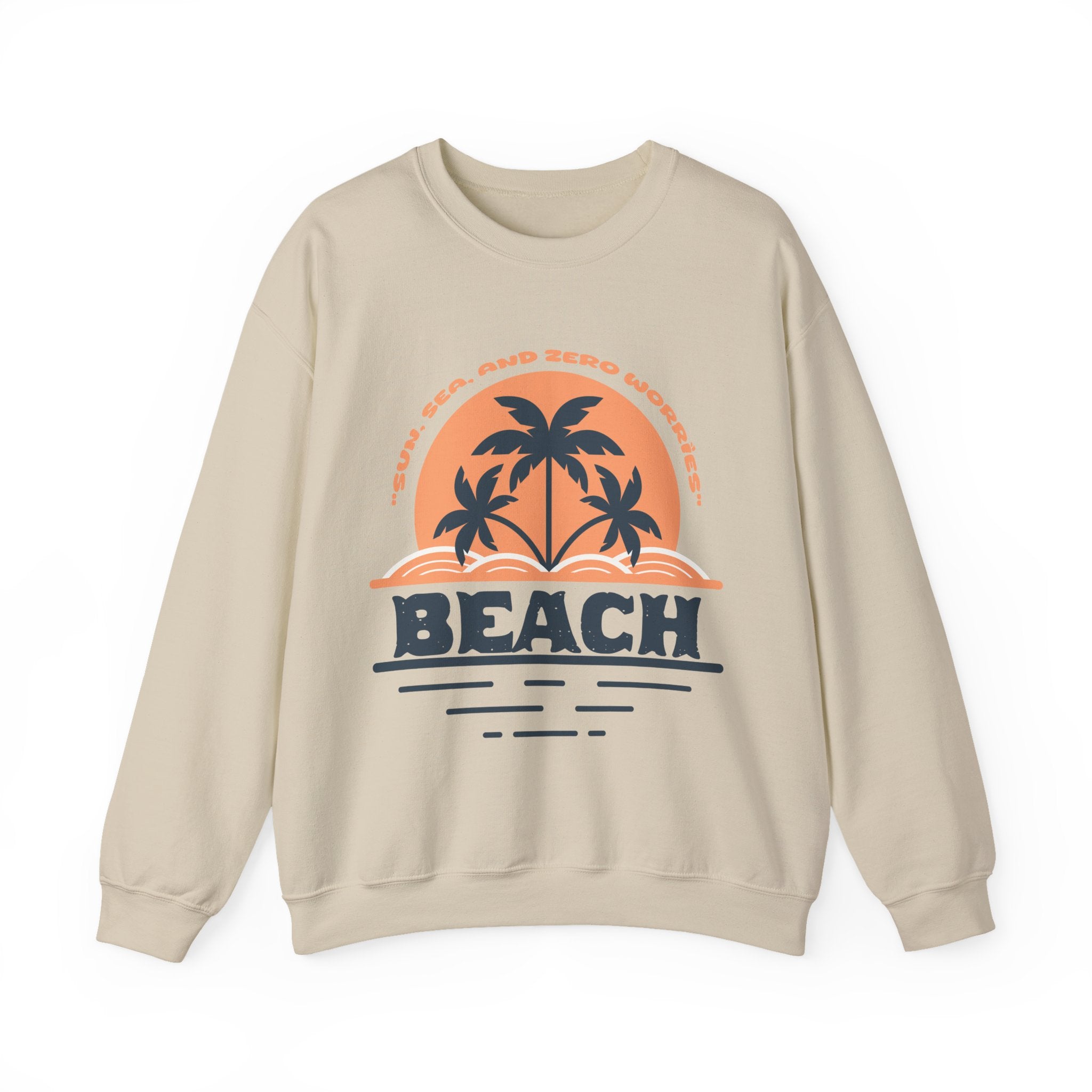Beach Palm Sunset Crewneck Sweatshirt  'Sun, Sea, and Zero Worries' Vintage Graphic – Bamerix