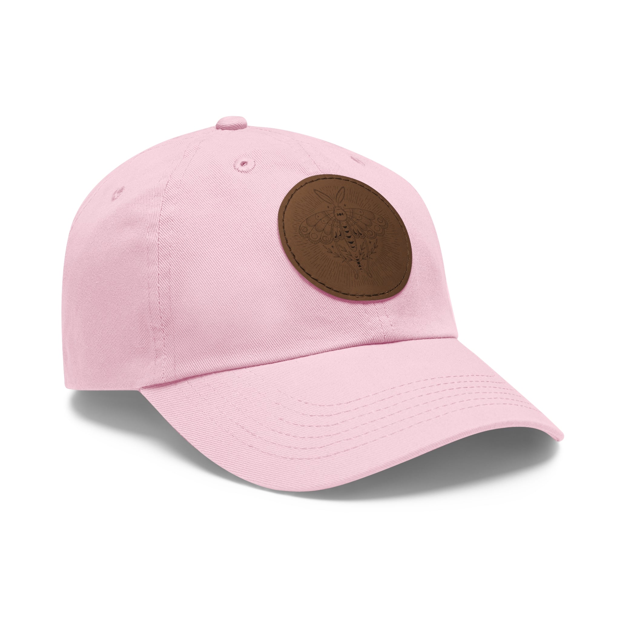 Embroidered Bee Leather Patch Dad Hat — Pink Round Patch Baseball Cap – Bamerix