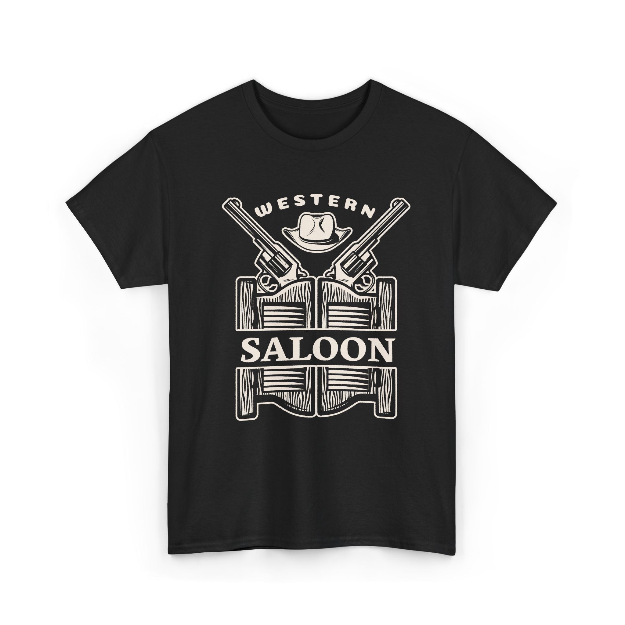 Western Saloon T-Shirt — Vintage Cowboy Guns & Hat Graphic Tee – Bamerix