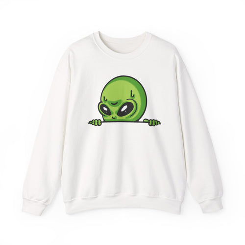 Alien Peeking Crewneck Sweatshirt Cute Green Alien Graphic – Bamerix