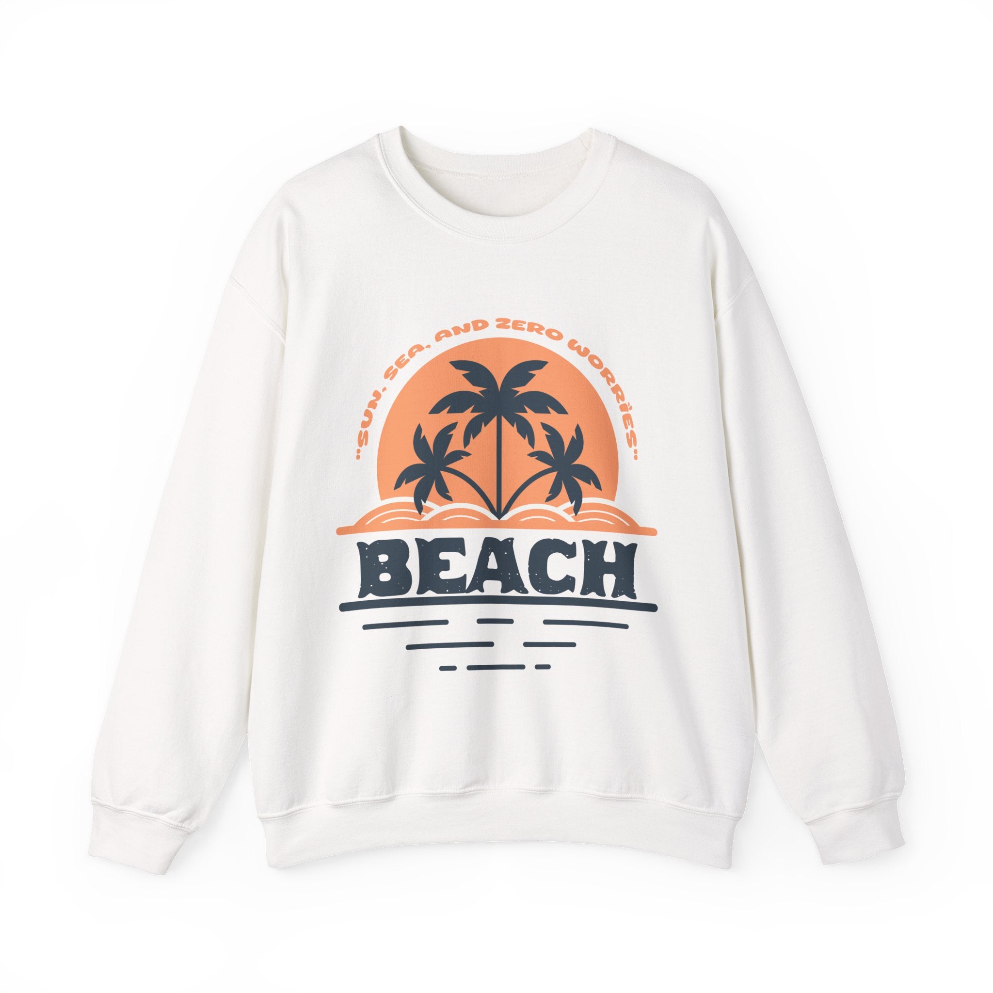 Beach Palm Sunset Crewneck Sweatshirt  'Sun, Sea, and Zero Worries' Vintage Graphic – Bamerix